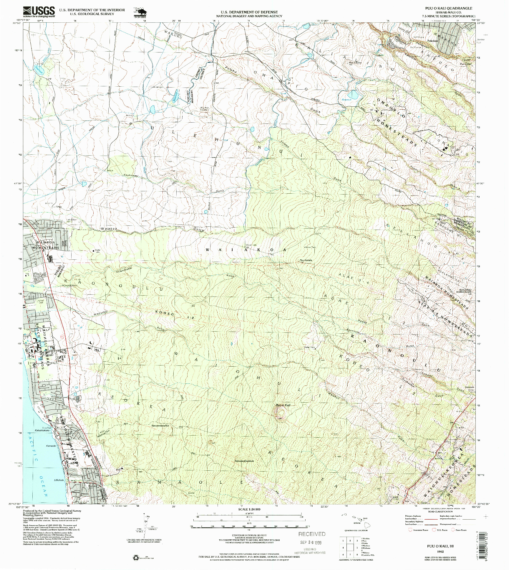 USGS 1:24000-SCALE QUADRANGLE FOR PUU O KALI, HI 1992