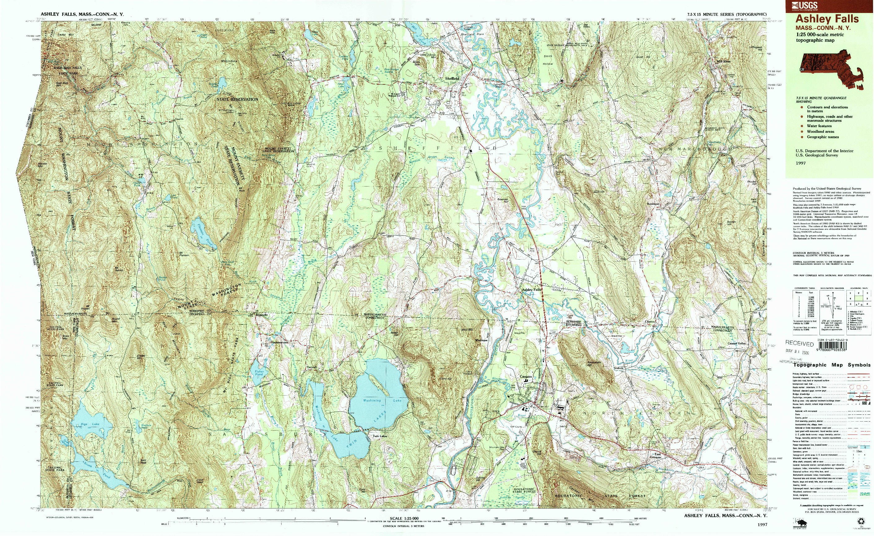 USGS 1:25000-SCALE QUADRANGLE FOR ASHLEY FALLS, MA 1997