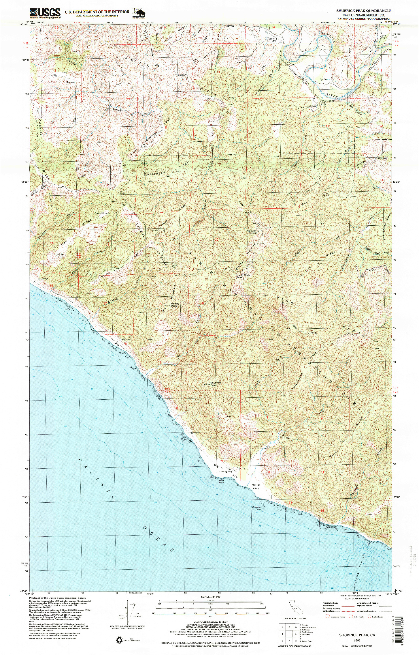 USGS 1:24000-SCALE QUADRANGLE FOR SHUBRICK PEAK, CA 1997