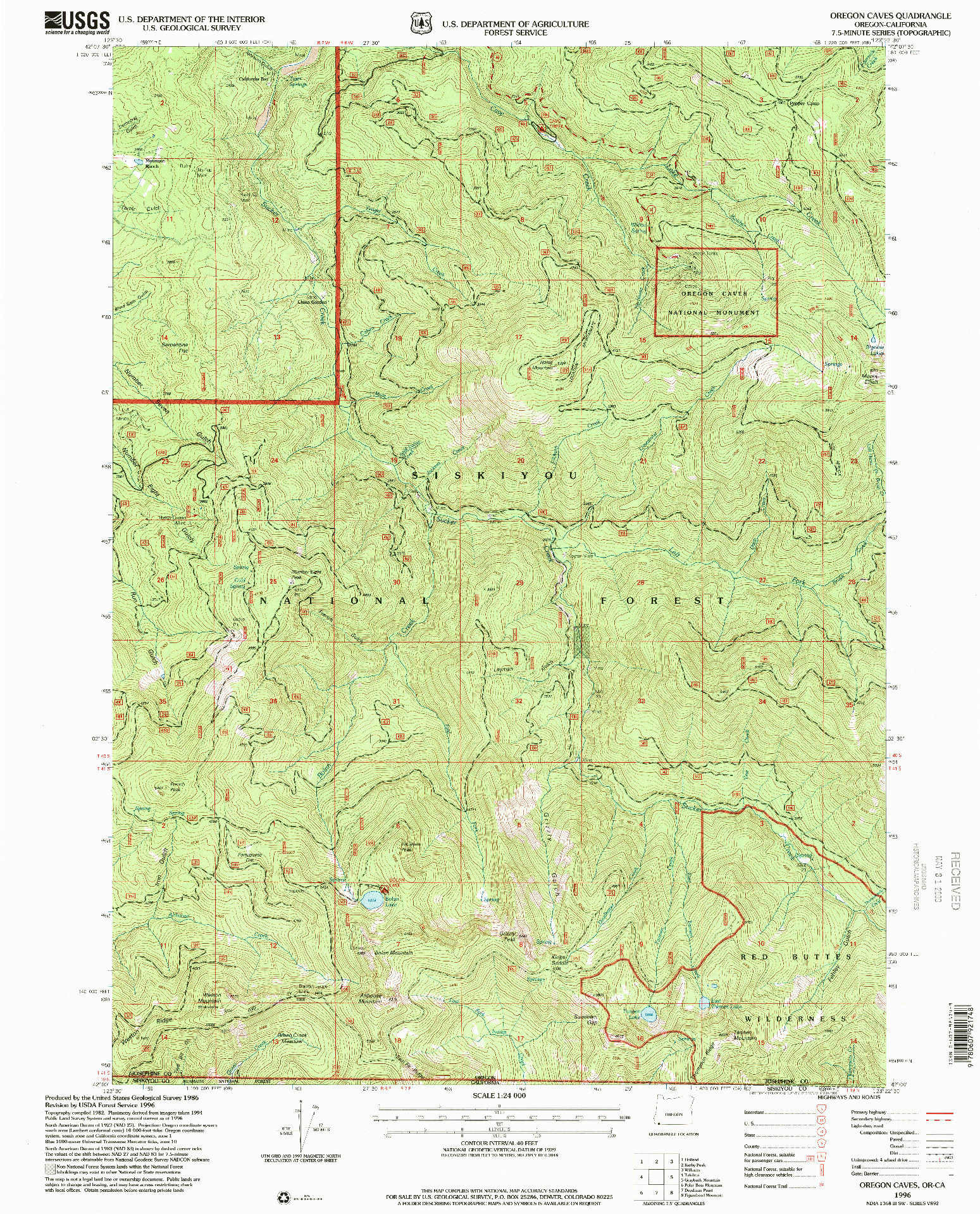 USGS 1:24000-SCALE QUADRANGLE FOR OREGON CAVES, OR 1996
