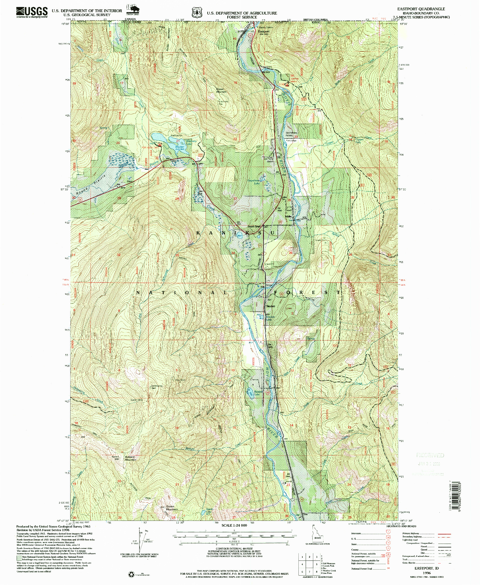 USGS 1:24000-SCALE QUADRANGLE FOR EASTPORT, ID 1996