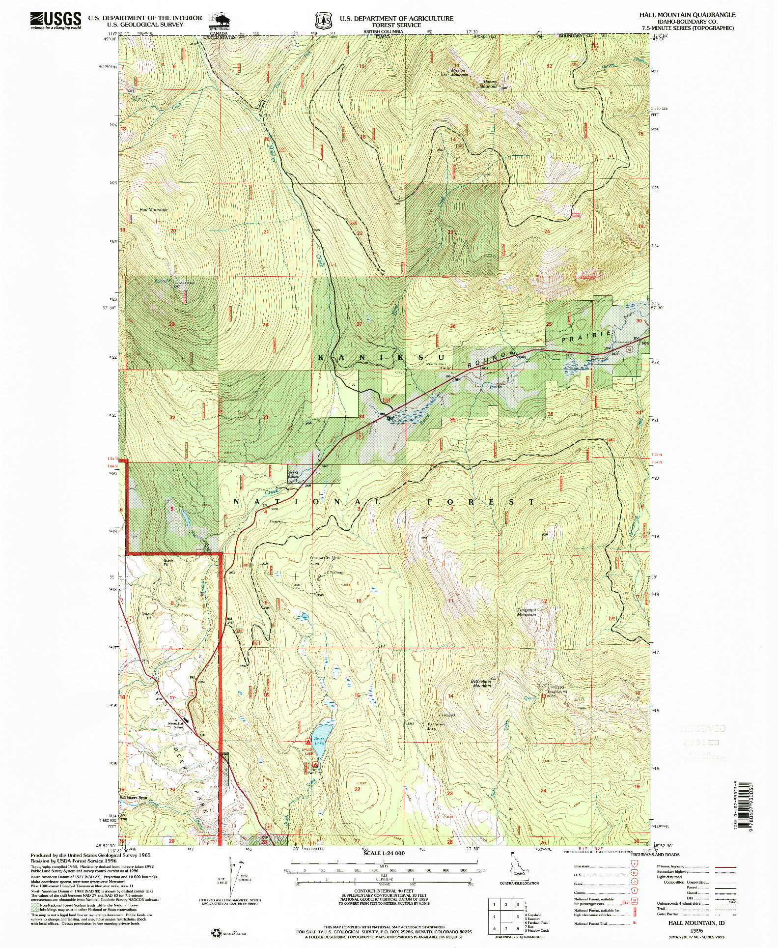 USGS 1:24000-SCALE QUADRANGLE FOR HALL MOUNTAIN, ID 1996