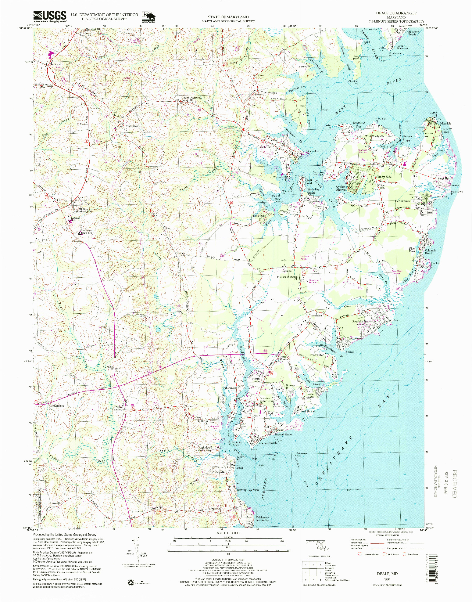 USGS 1:24000-SCALE QUADRANGLE FOR DEALE, MD 1997