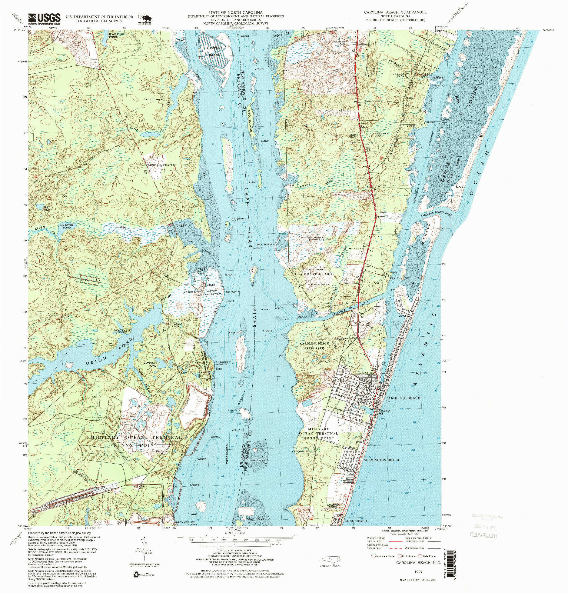 USGS 1:24000-SCALE QUADRANGLE FOR CAROLINA BEACH, NC 1997