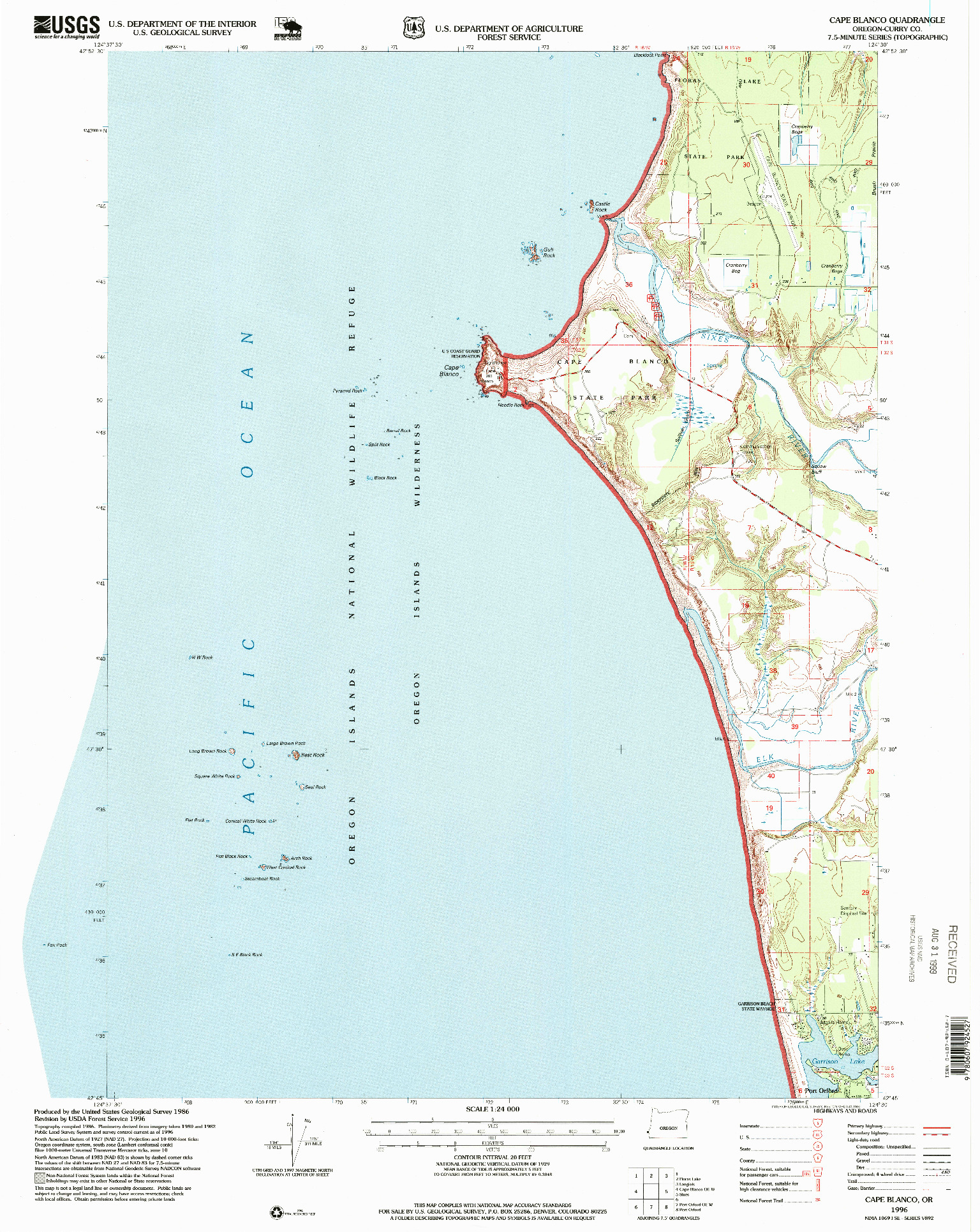 USGS 1:24000-SCALE QUADRANGLE FOR CAPE BLANCO, OR 1996