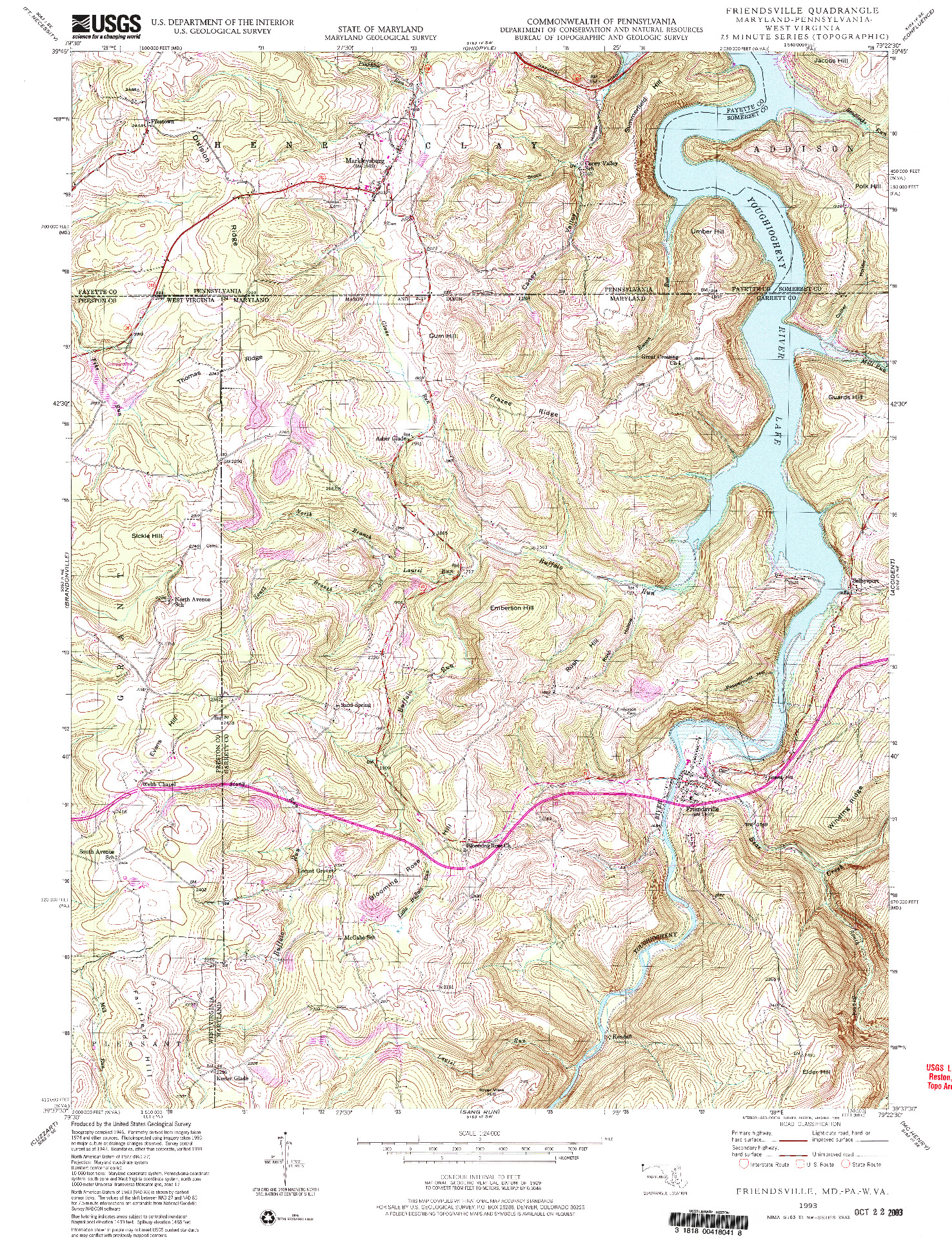 USGS 1:24000-SCALE QUADRANGLE FOR FRIENDSVILLE, MD 1993