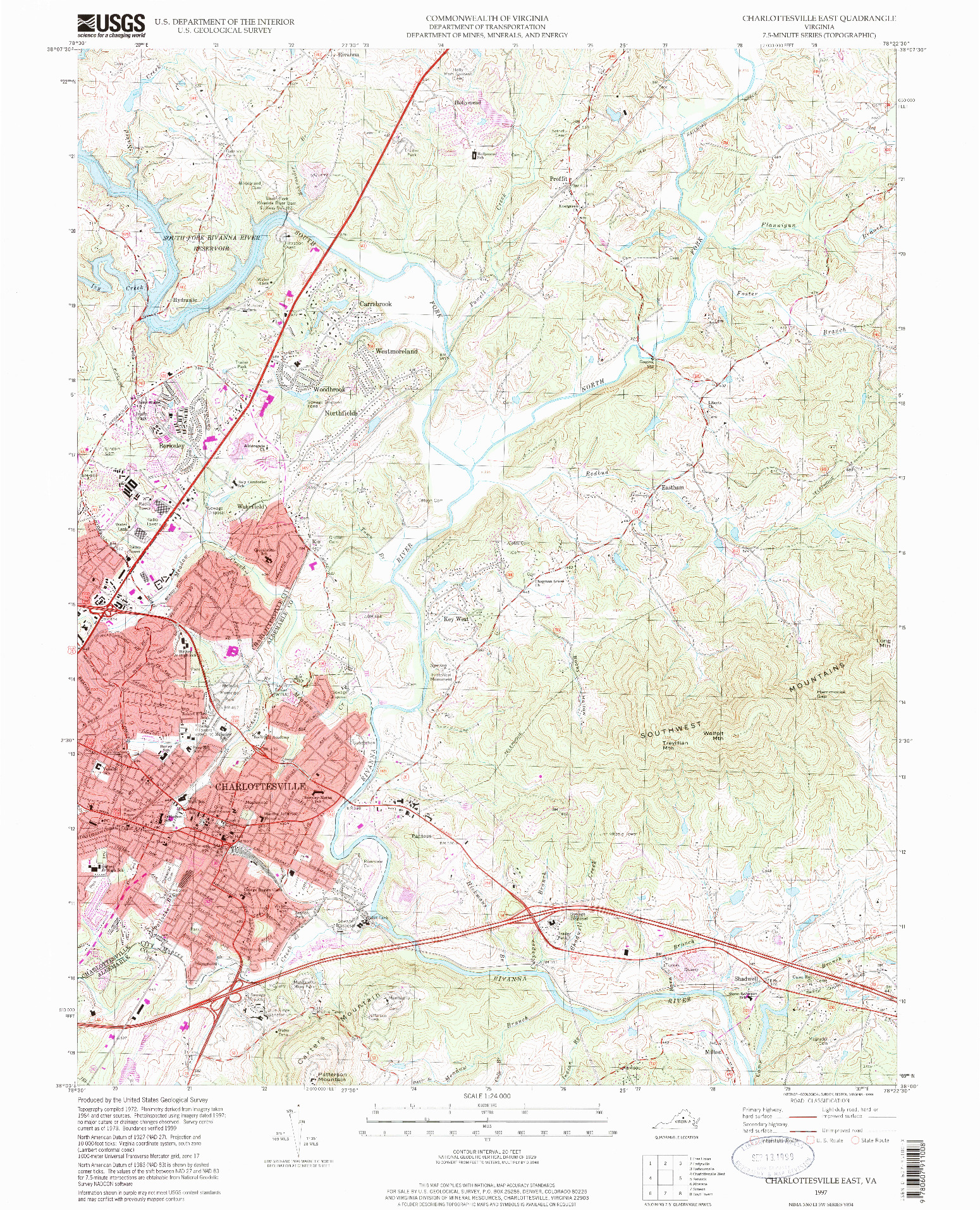 USGS 1:24000-SCALE QUADRANGLE FOR CHARLOTTESVILLE EAST, VA 1997