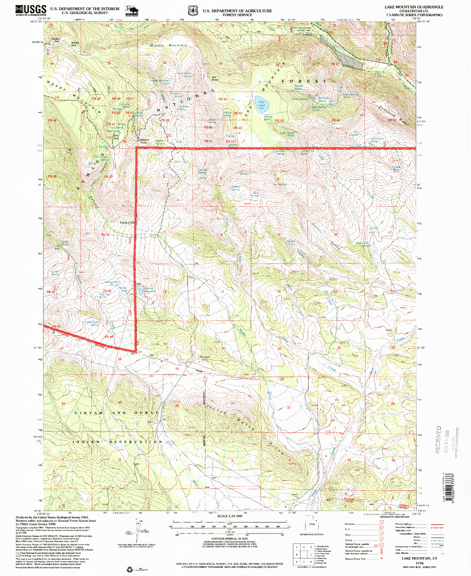USGS 1:24000-SCALE QUADRANGLE FOR LAKE MOUNTAIN, UT 1996
