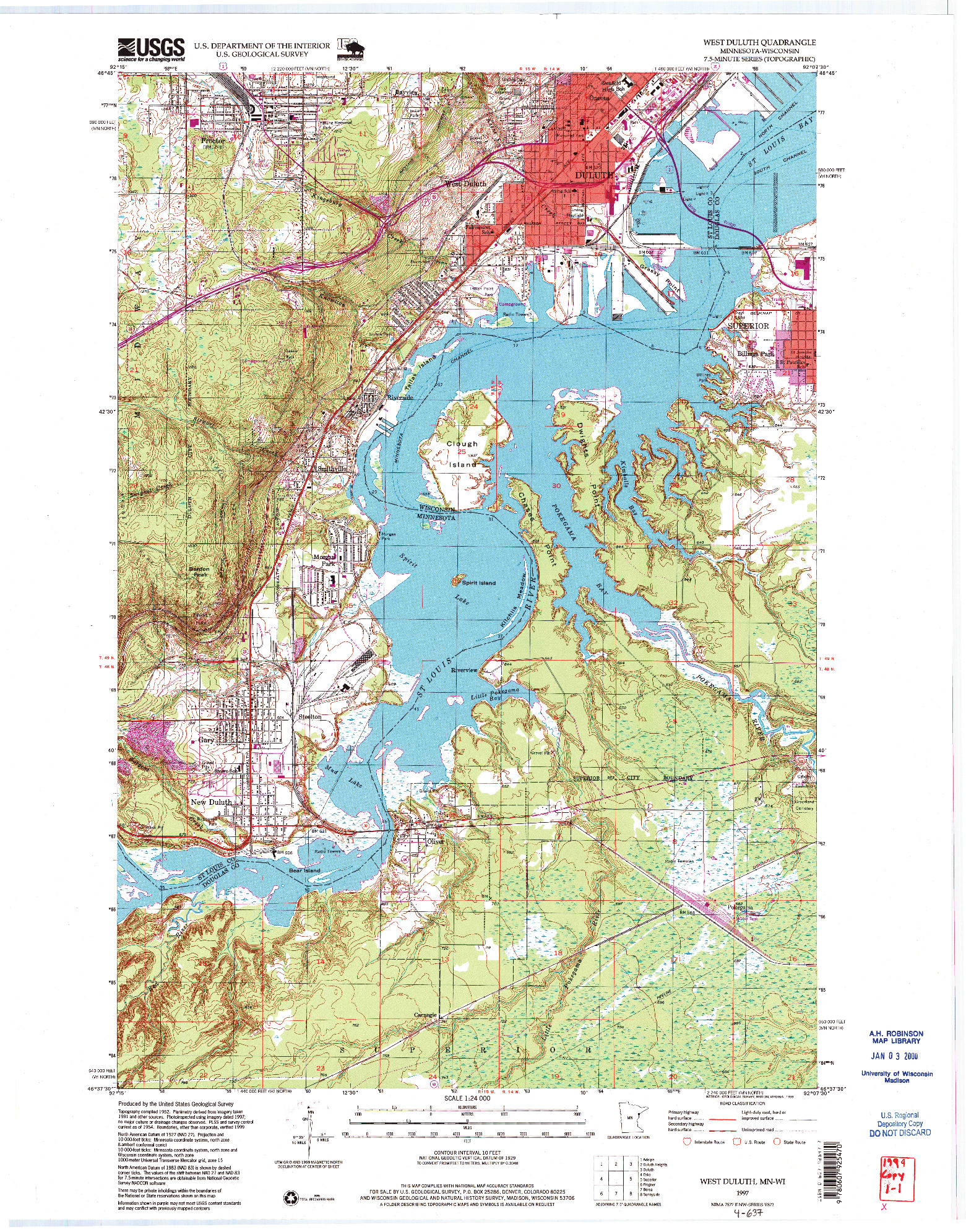 USGS 1:24000-SCALE QUADRANGLE FOR WEST DULUTH, MN 1997