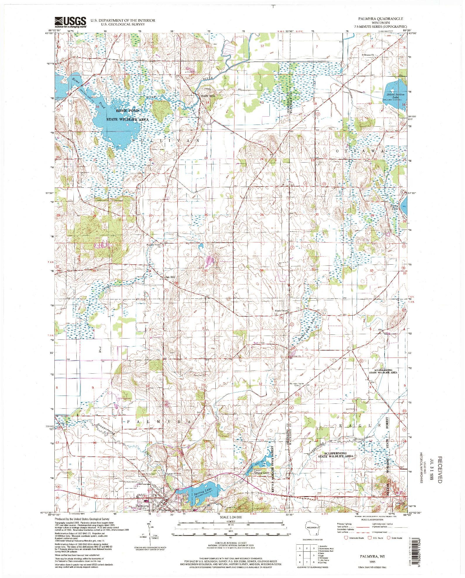 USGS 1:24000-SCALE QUADRANGLE FOR PALMYRA, WI 1995