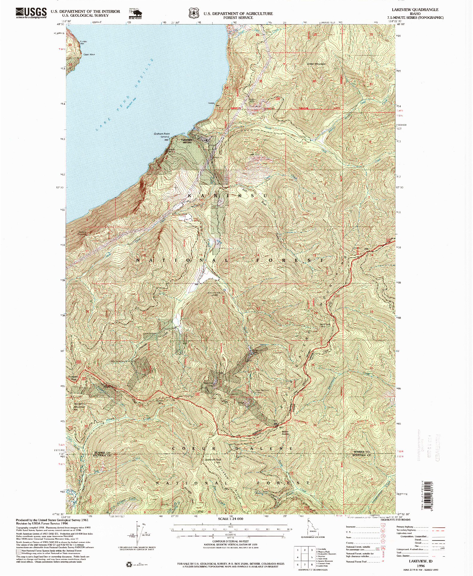 USGS 1:24000-SCALE QUADRANGLE FOR LAKEVIEW, ID 1996