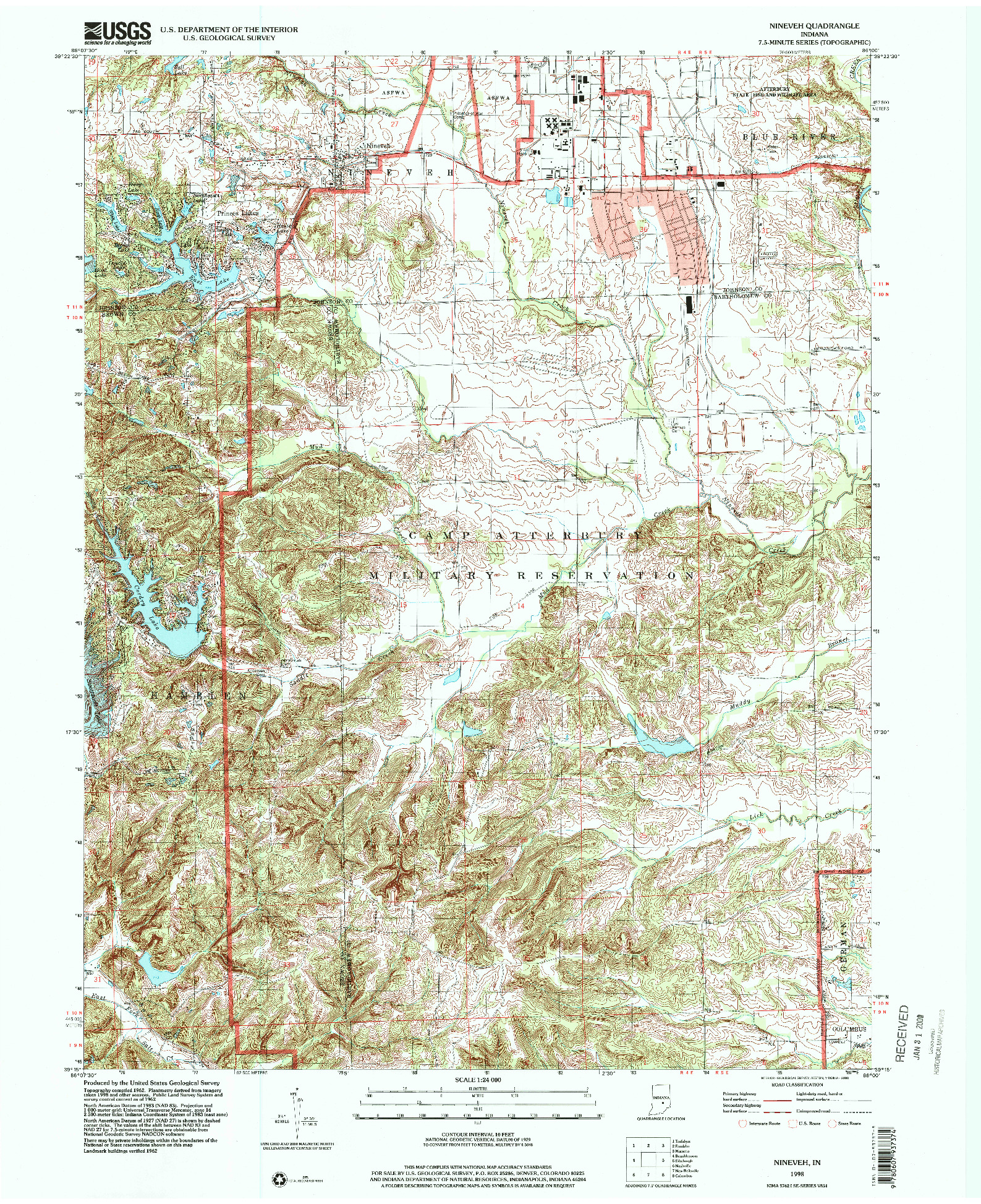 USGS 1:24000-SCALE QUADRANGLE FOR NINEVEH, IN 1998