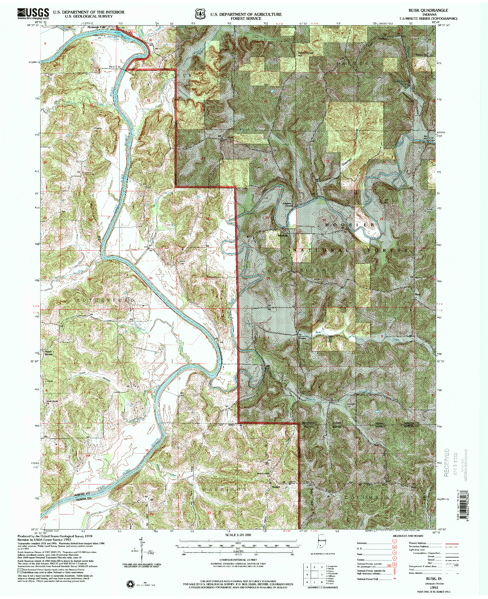 USGS 1:24000-SCALE QUADRANGLE FOR RUSK, IN 1993