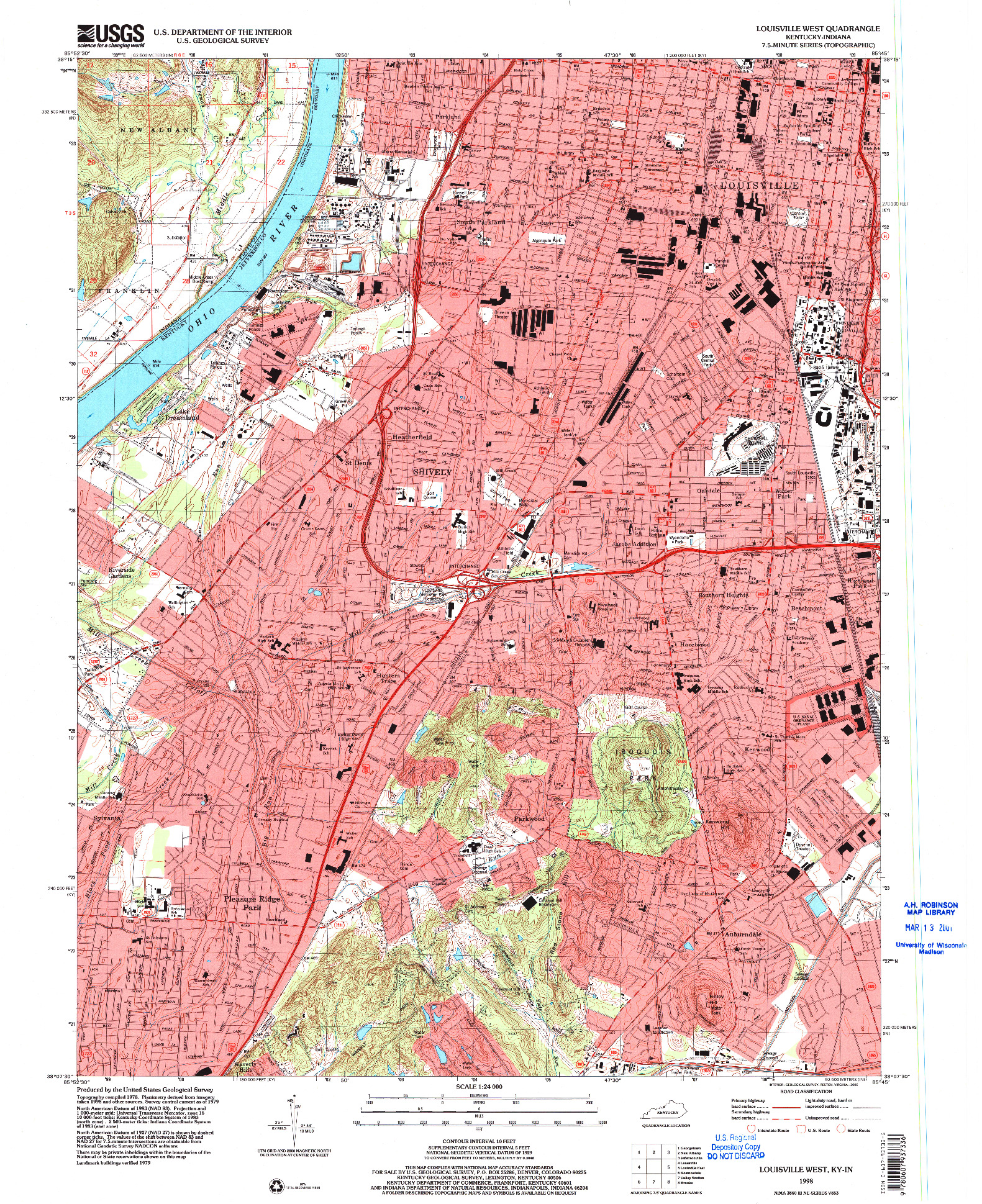 USGS 1:24000-SCALE QUADRANGLE FOR LOUISVILLE WEST, KY 1998