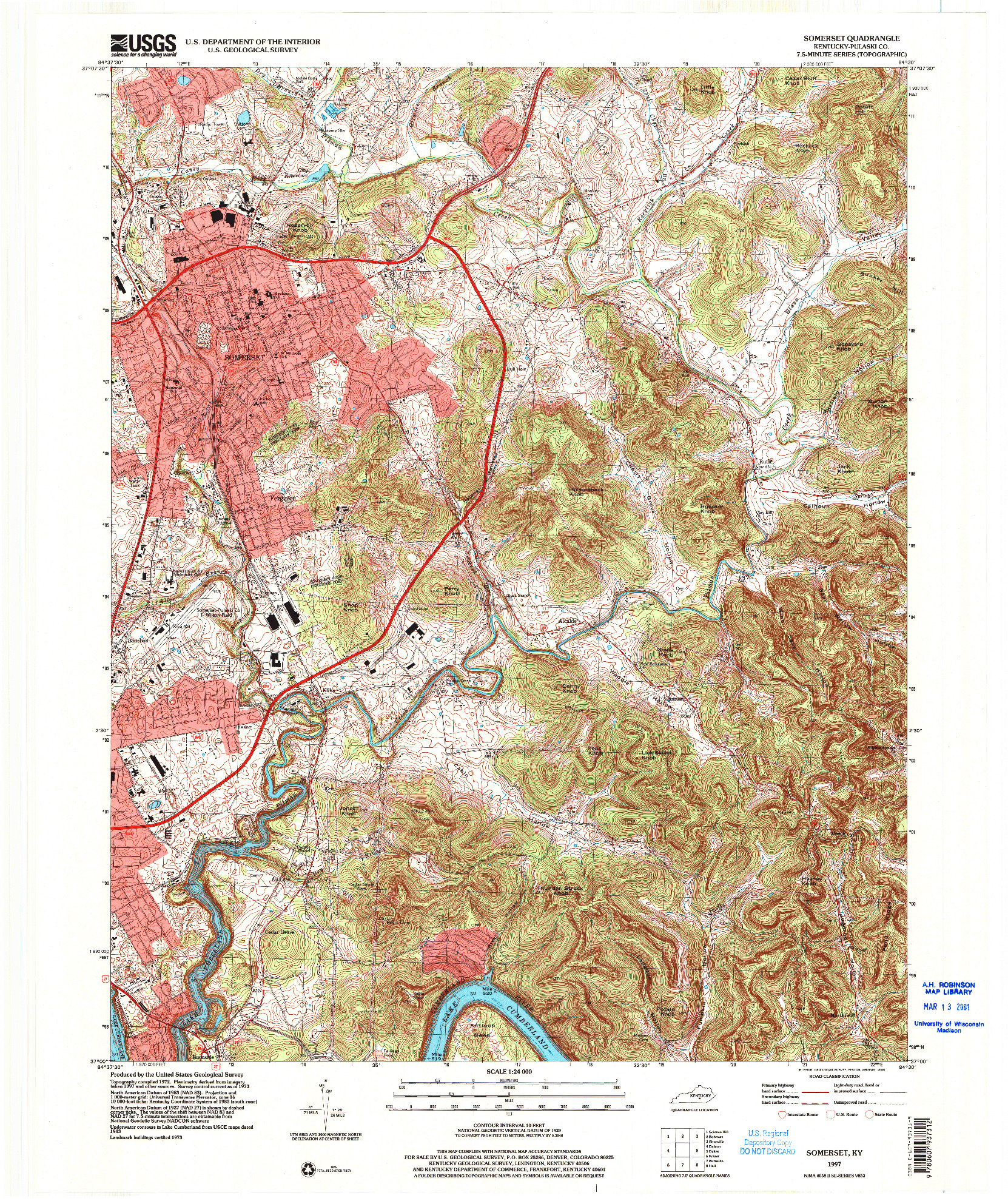 USGS 1:24000-SCALE QUADRANGLE FOR SOMERSET, KY 1997
