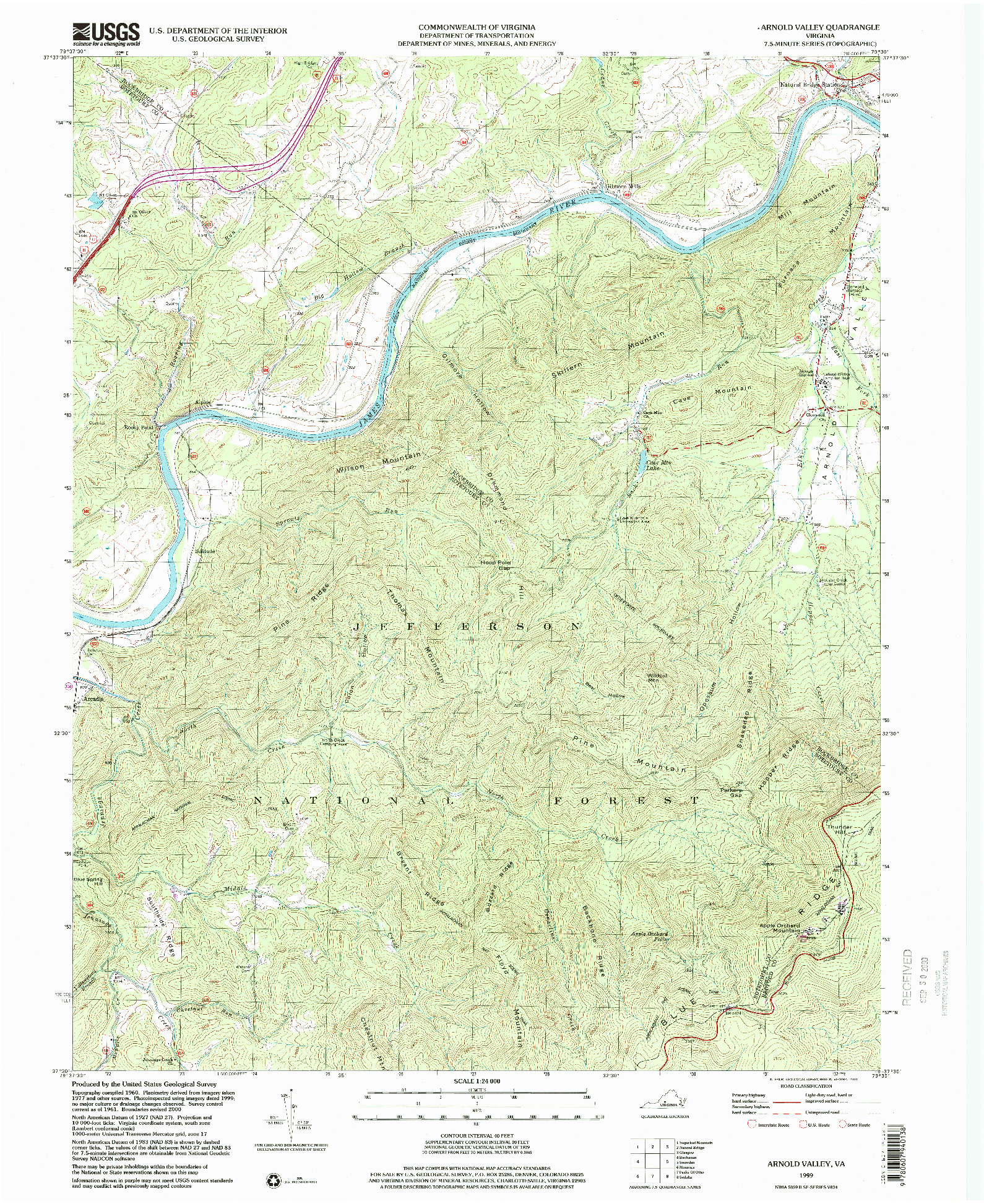 USGS 1:24000-SCALE QUADRANGLE FOR ARNOLD VALLEY, VA 1999
