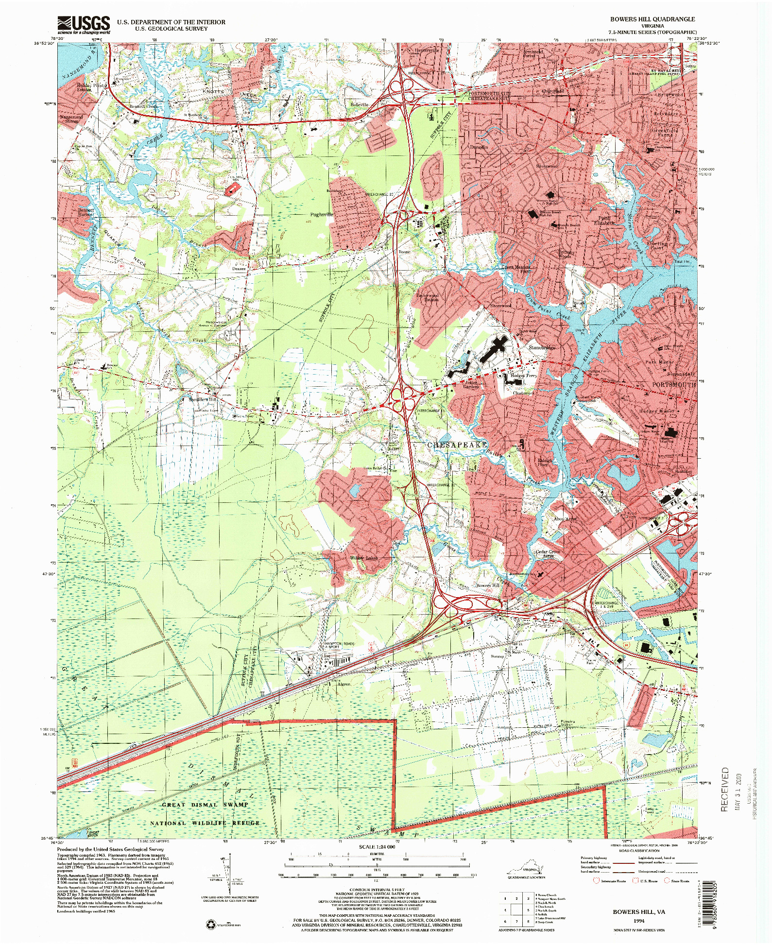 USGS 1:24000-SCALE QUADRANGLE FOR BOWERS HILL, VA 1994