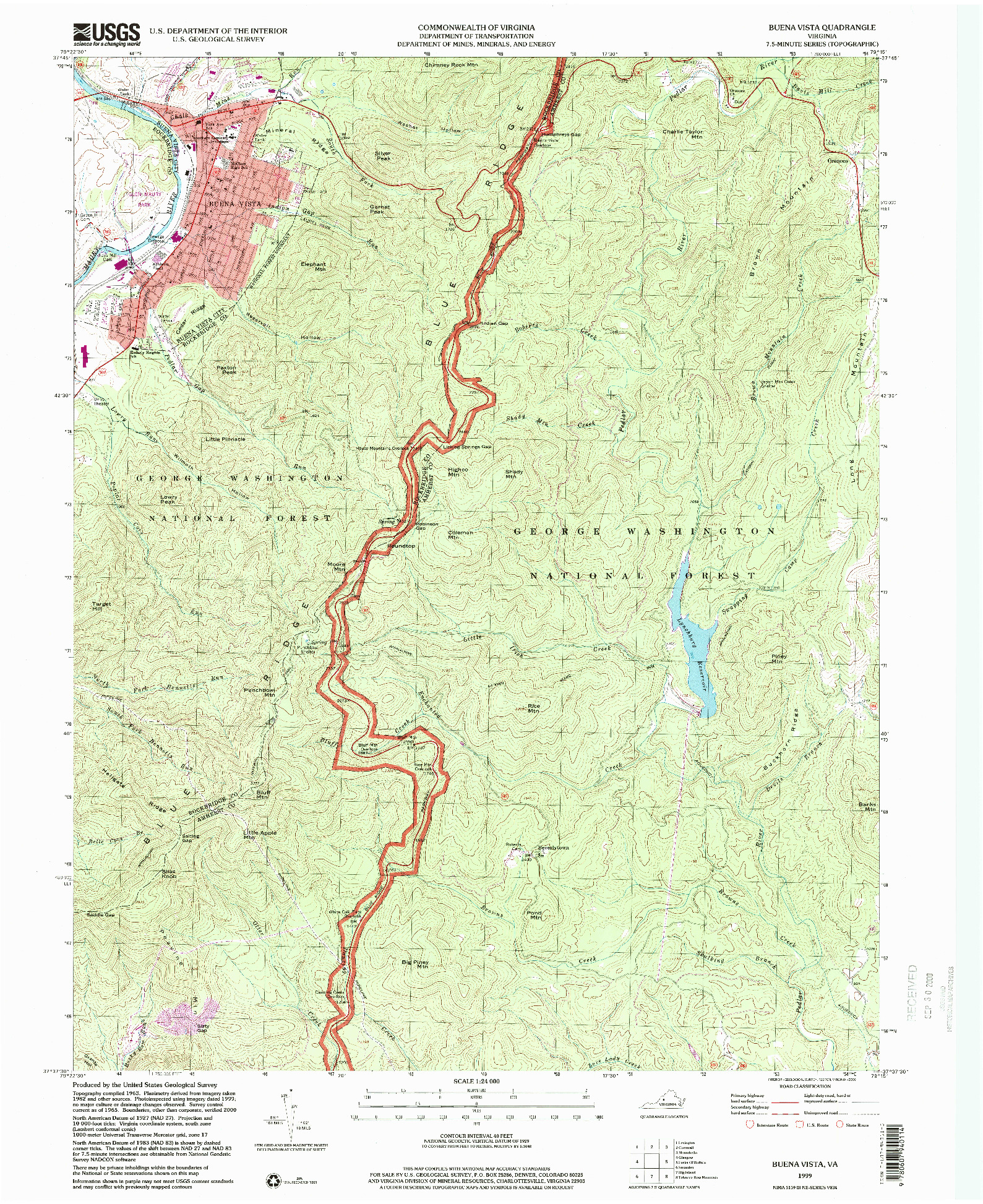 USGS 1:24000-SCALE QUADRANGLE FOR BUENA VISTA, VA 1999