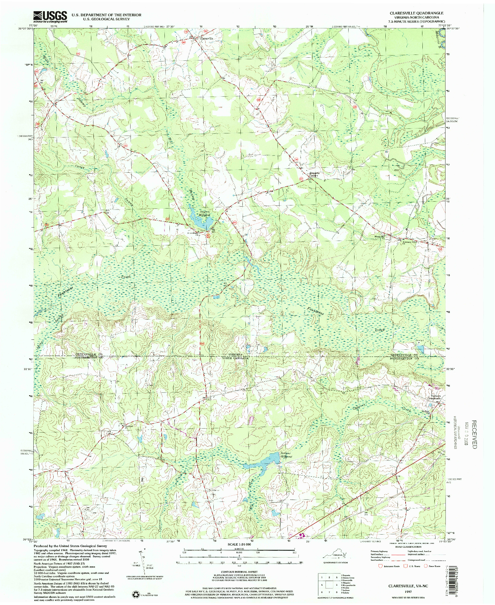 USGS 1:24000-SCALE QUADRANGLE FOR CLARESVILLE, VA 1997