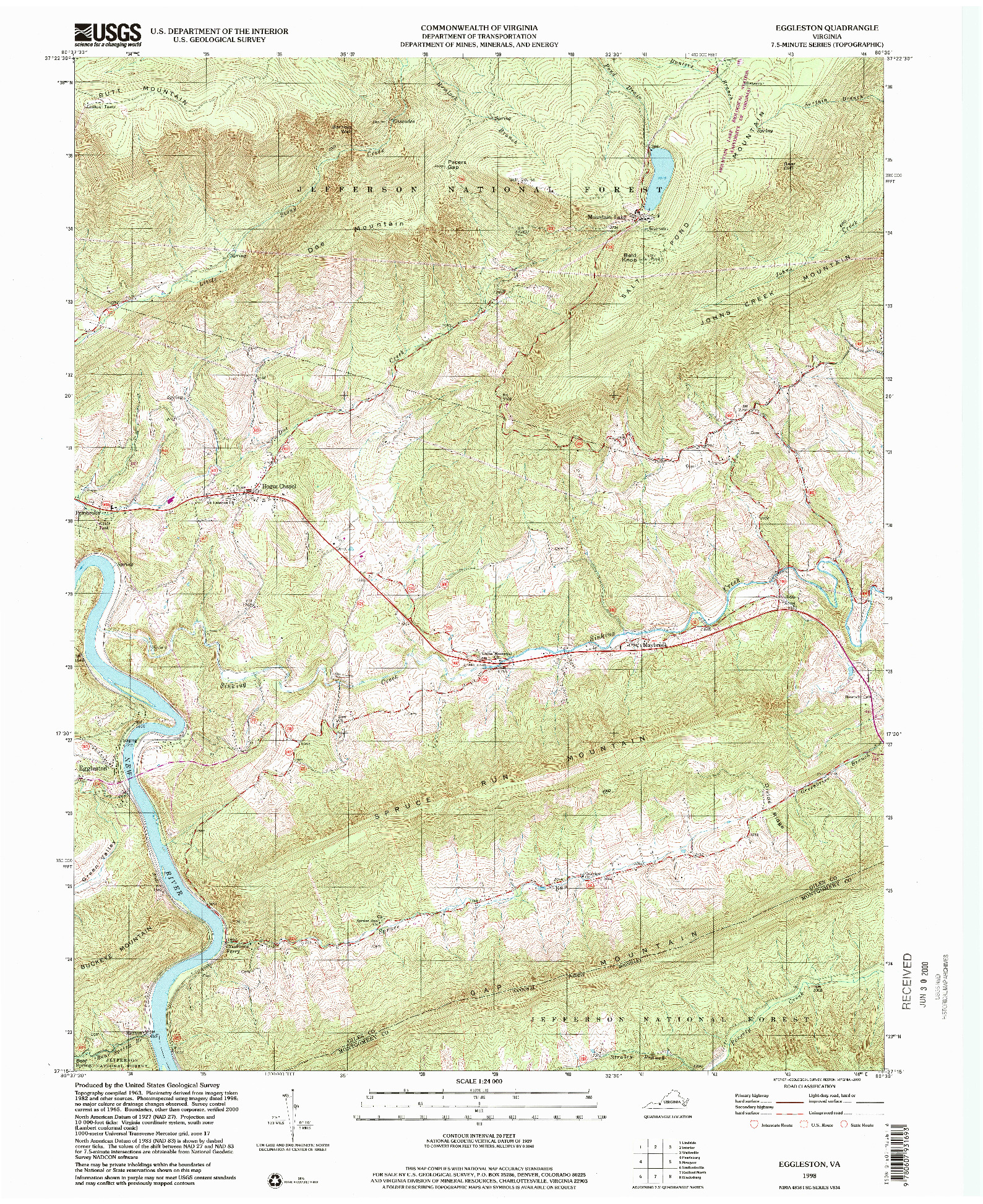 USGS 1:24000-SCALE QUADRANGLE FOR EGGLESTON, VA 1998
