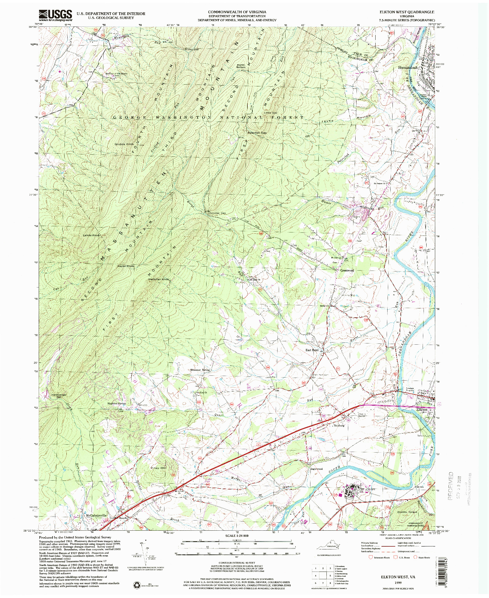 USGS 1:24000-SCALE QUADRANGLE FOR ELKTON WEST, VA 1999