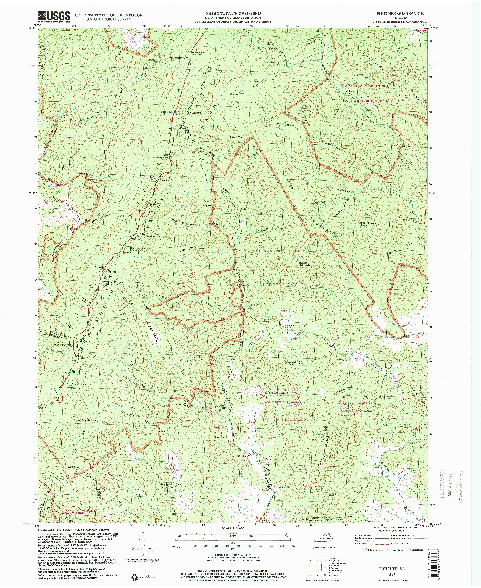 USGS 1:24000-SCALE QUADRANGLE FOR FLETCHER, VA 1999