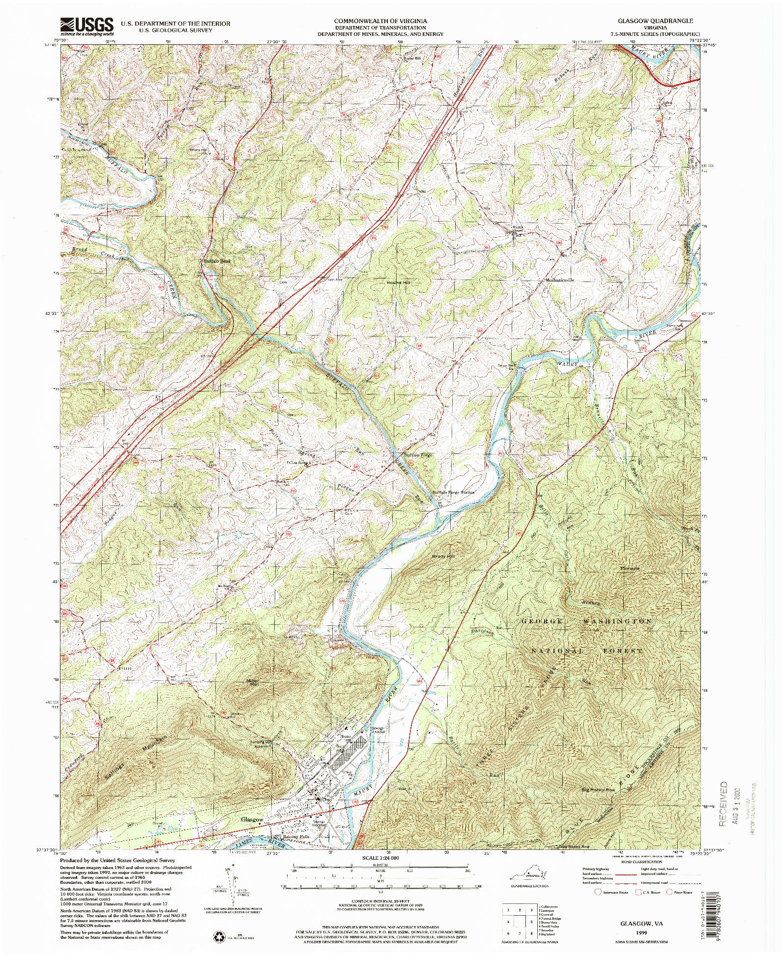 USGS 1:24000-SCALE QUADRANGLE FOR GLASGOW, VA 1999