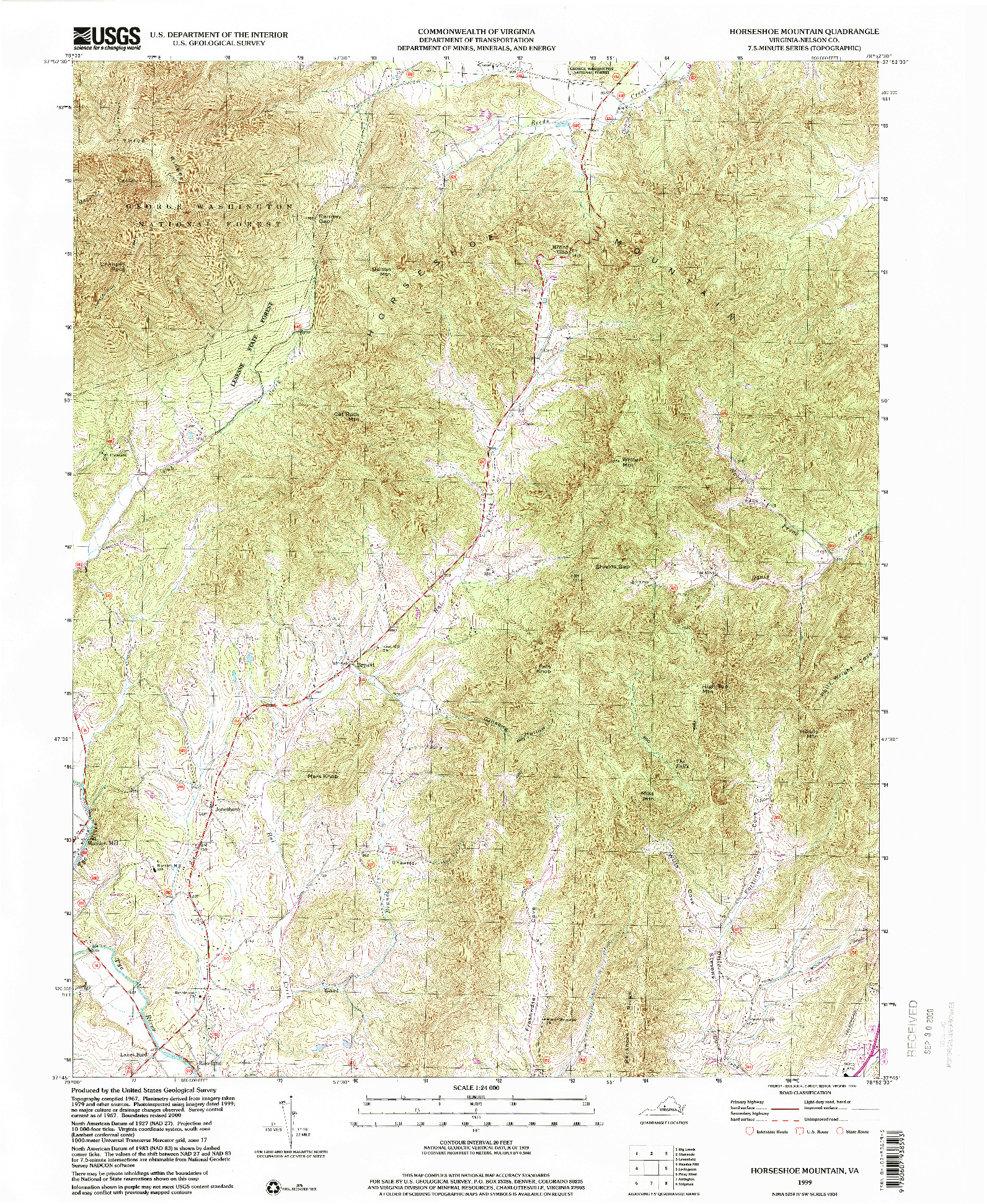 USGS 1:24000-SCALE QUADRANGLE FOR HORSESHOE MOUNTAIN, VA 1999