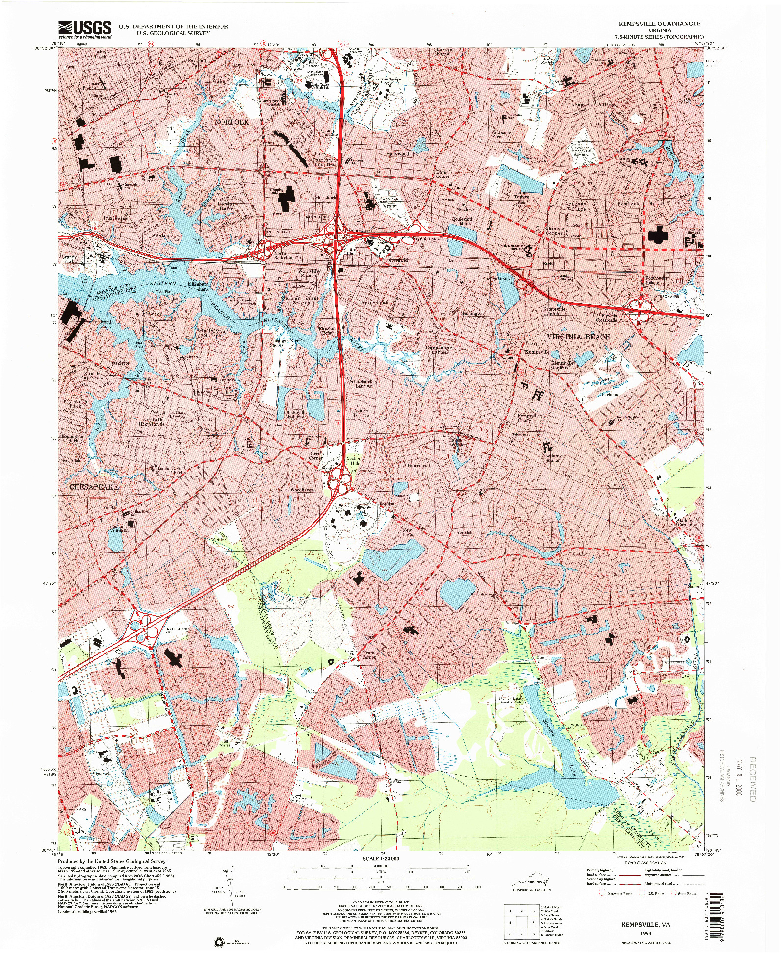 USGS 1:24000-SCALE QUADRANGLE FOR KEMPSVILLE, VA 1994