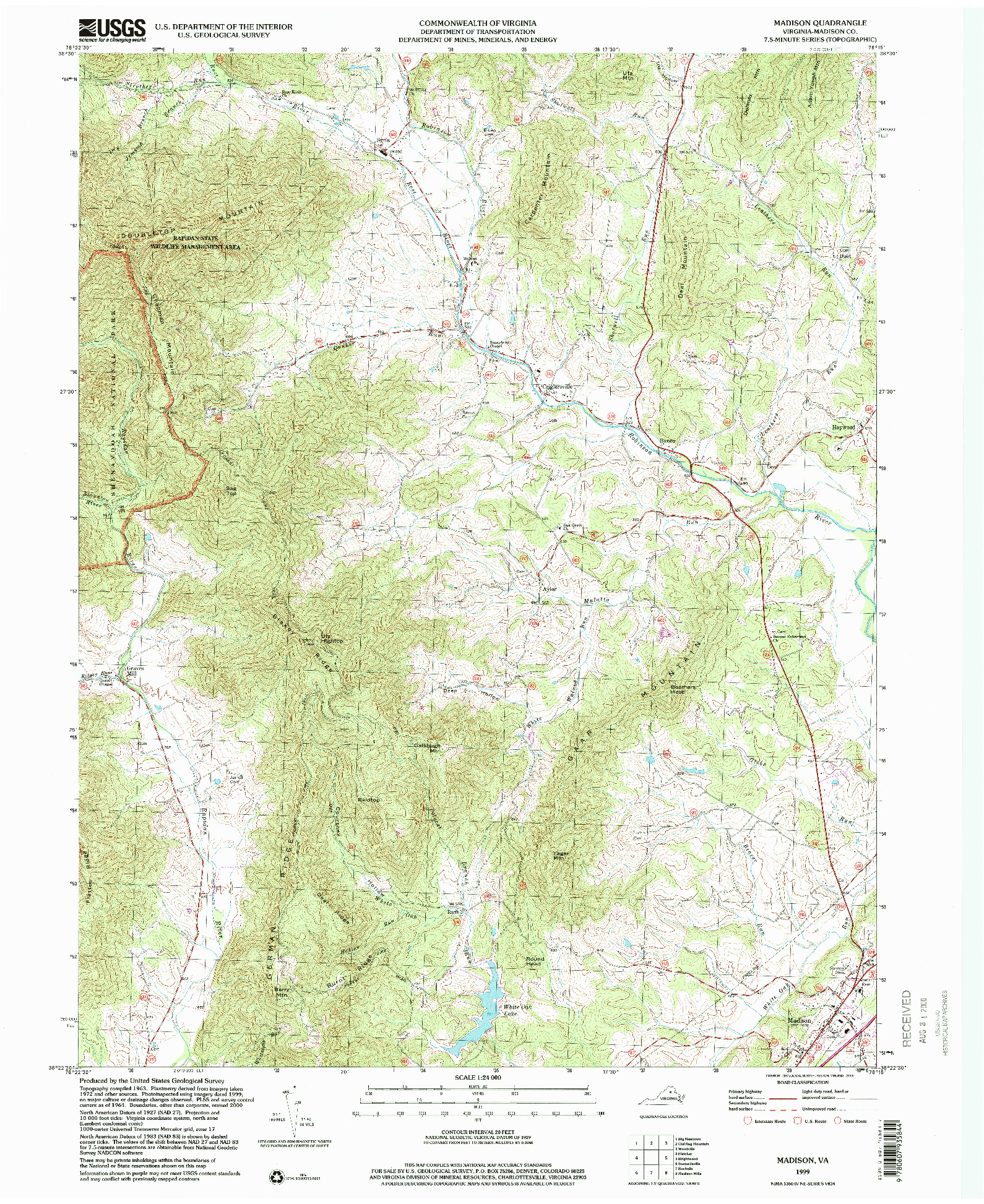 USGS 1:24000-SCALE QUADRANGLE FOR MADISON, VA 1999