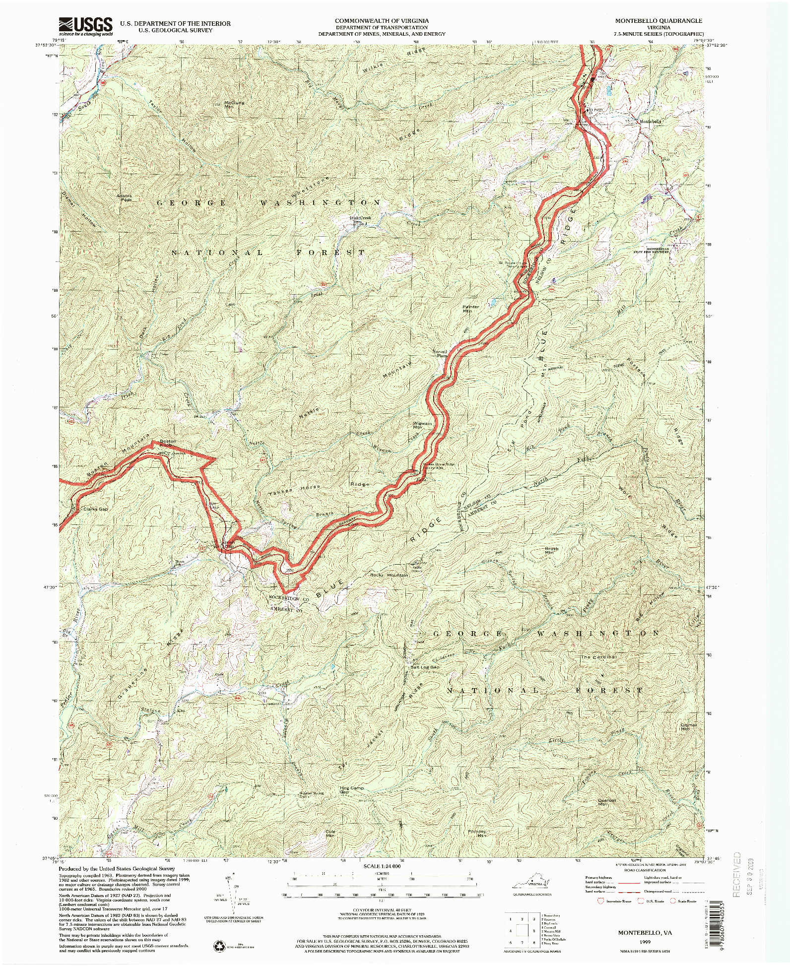 USGS 1:24000-SCALE QUADRANGLE FOR MONTEBELLO, VA 1999