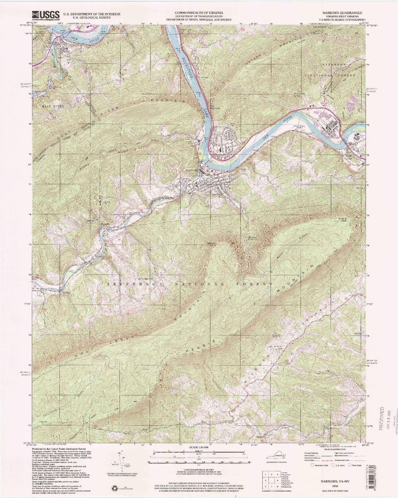 USGS 1:24000-SCALE QUADRANGLE FOR NARROWS, VA 1998