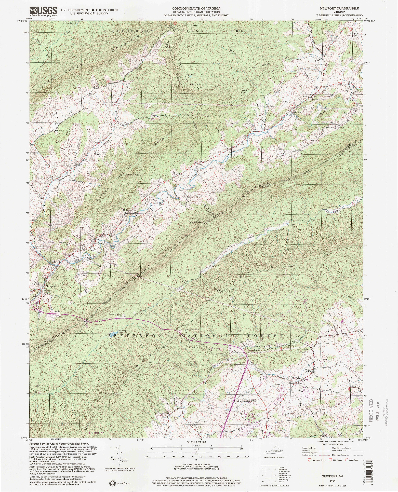 USGS 1:24000-SCALE QUADRANGLE FOR NEWPORT, VA 1998