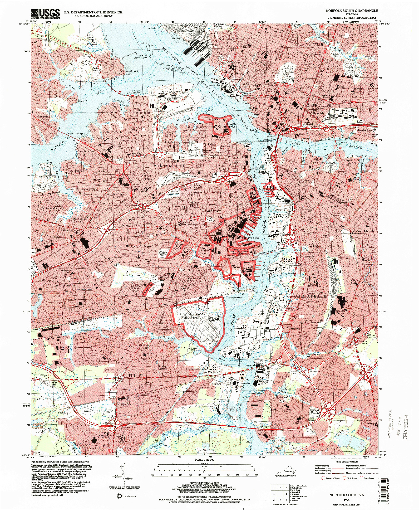 USGS 1:24000-SCALE QUADRANGLE FOR NORFOLK SOUTH, VA 1994