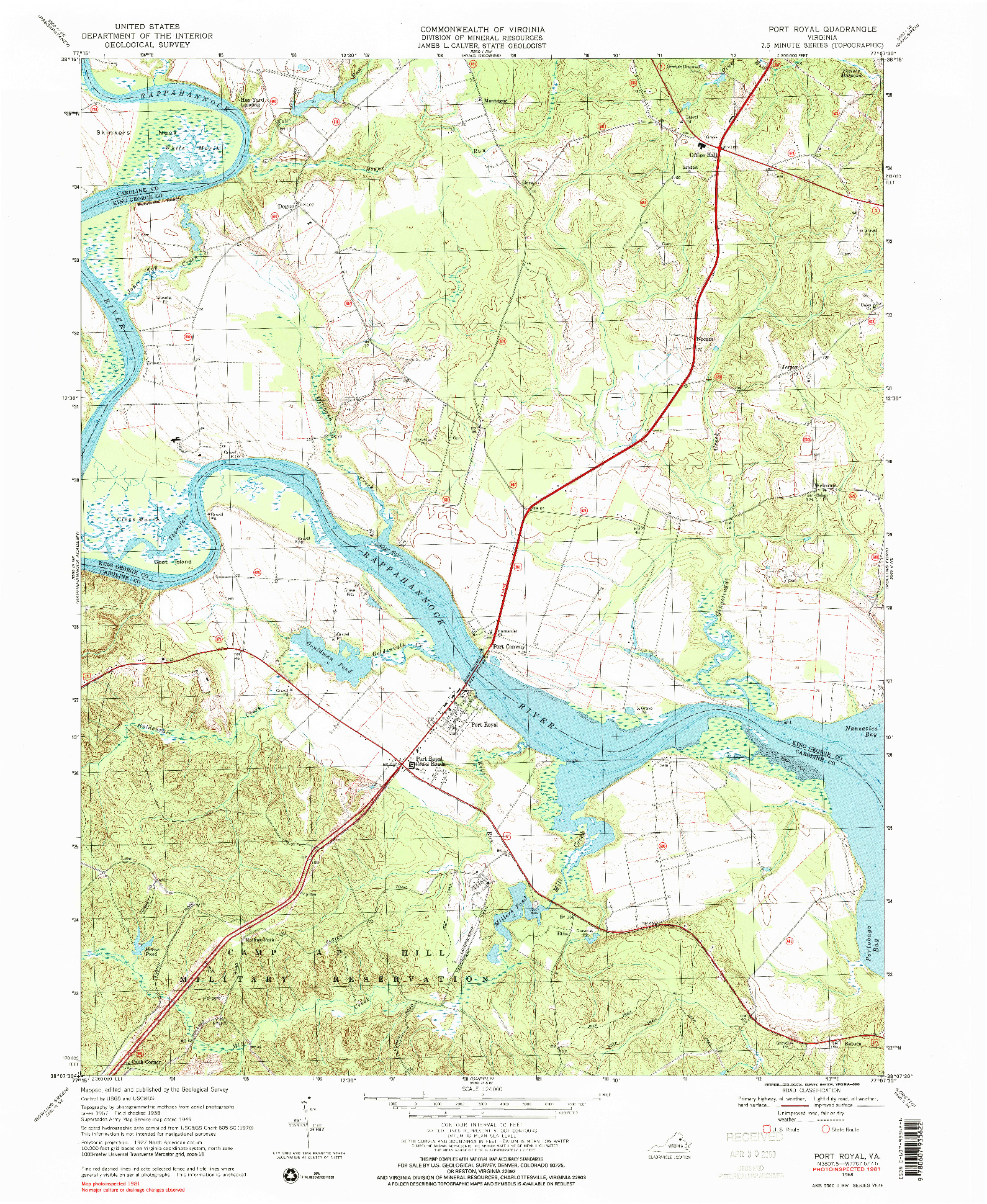 USGS 1:24000-SCALE QUADRANGLE FOR PORT ROYAL, VA 1968