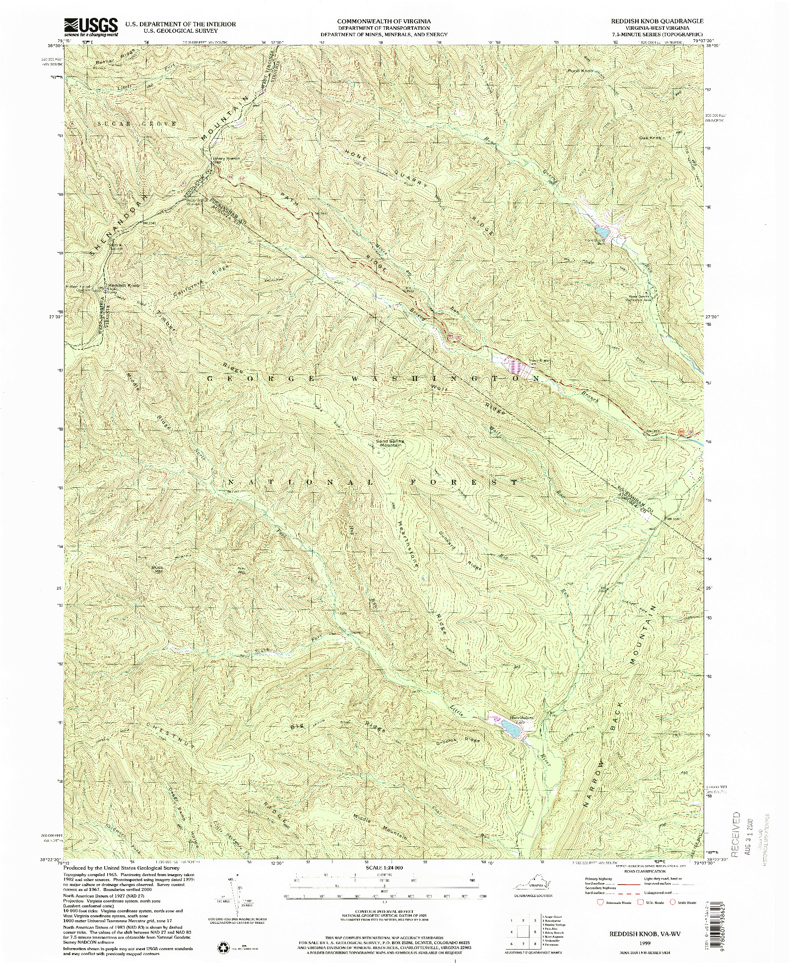USGS 1:24000-SCALE QUADRANGLE FOR REDDISH KNOB, VA 1999