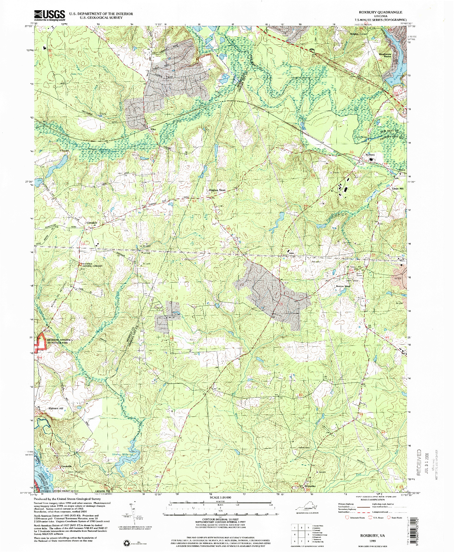 USGS 1:24000-SCALE QUADRANGLE FOR ROXBURY, VA 1999