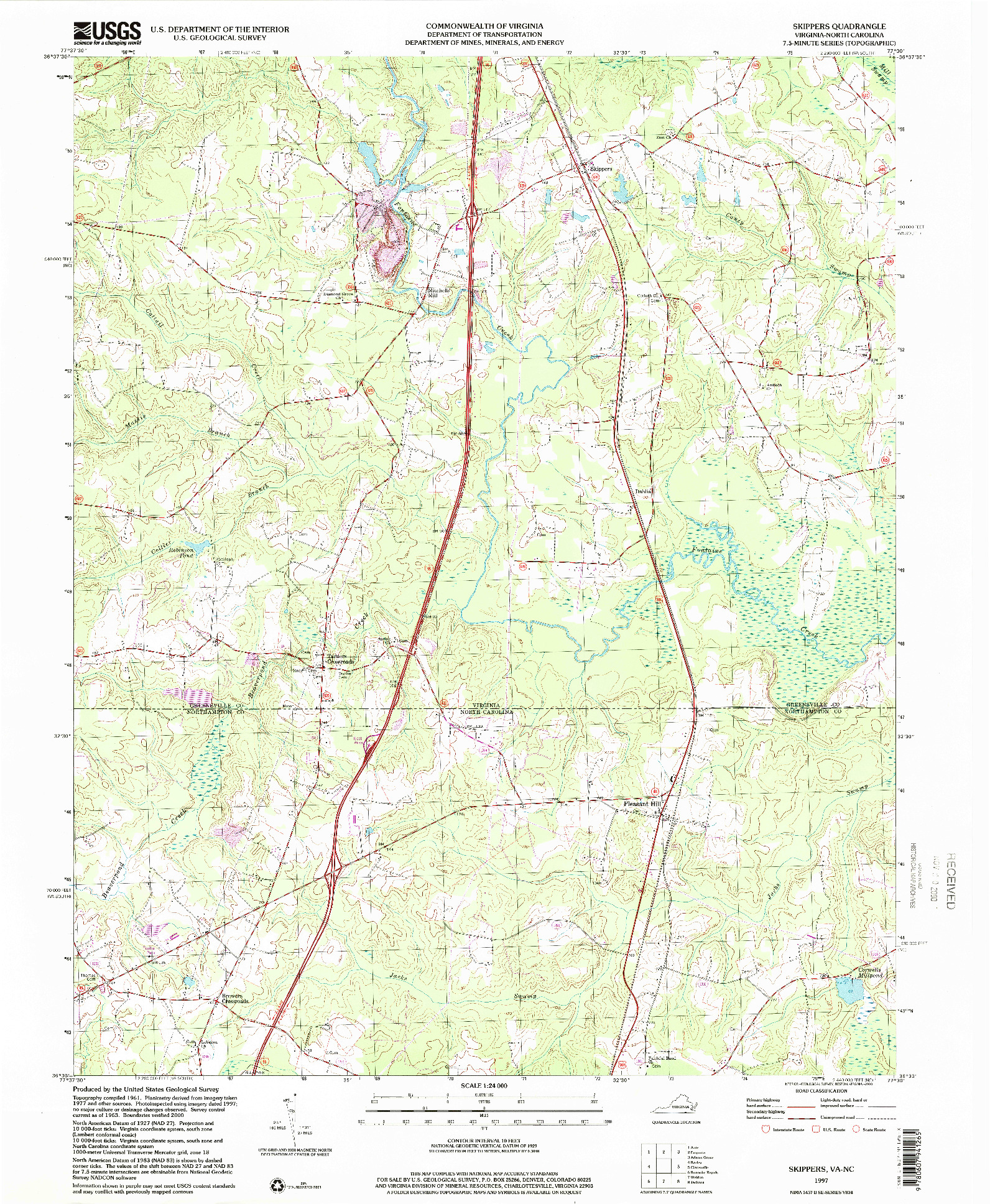 USGS 1:24000-SCALE QUADRANGLE FOR SKIPPERS, VA 1997