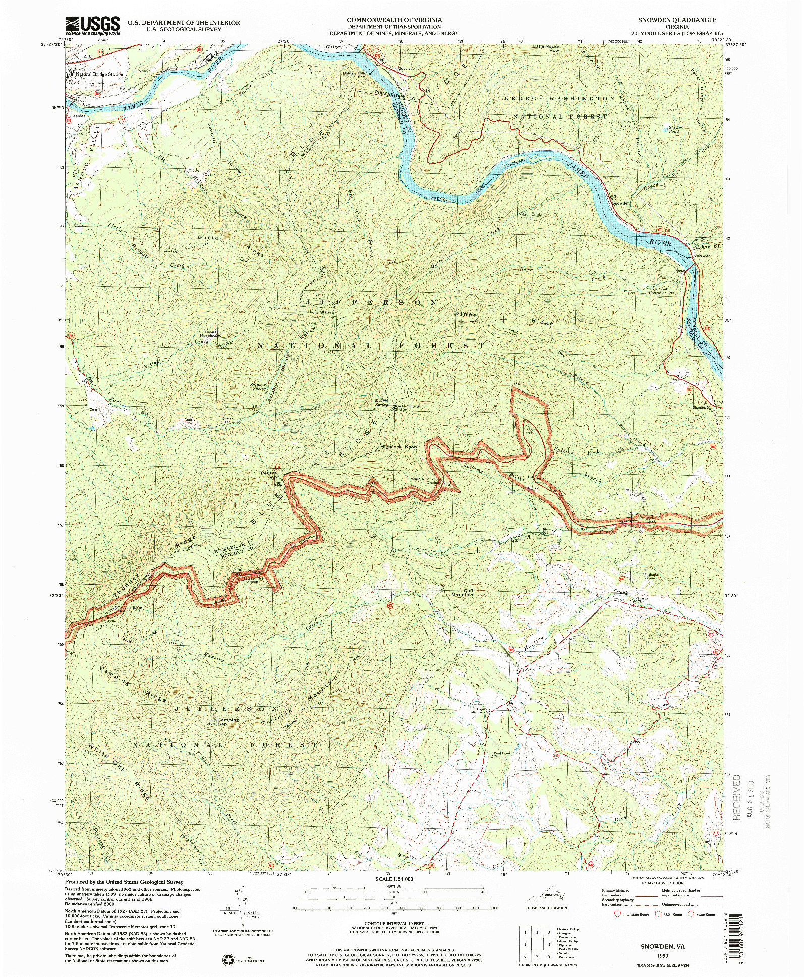 USGS 1:24000-SCALE QUADRANGLE FOR SNOWDEN, VA 1999