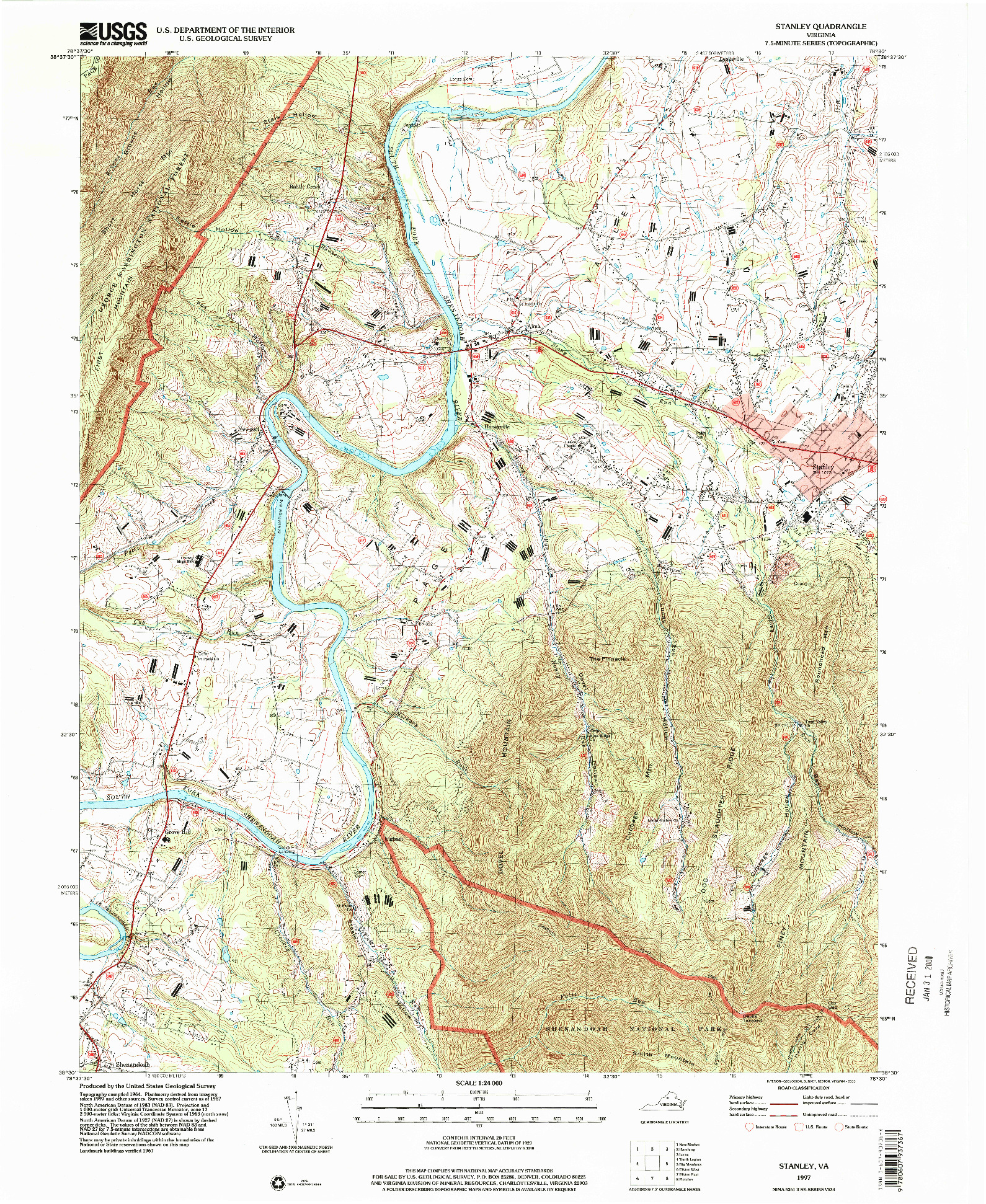 USGS 1:24000-SCALE QUADRANGLE FOR STANLEY, VA 1997