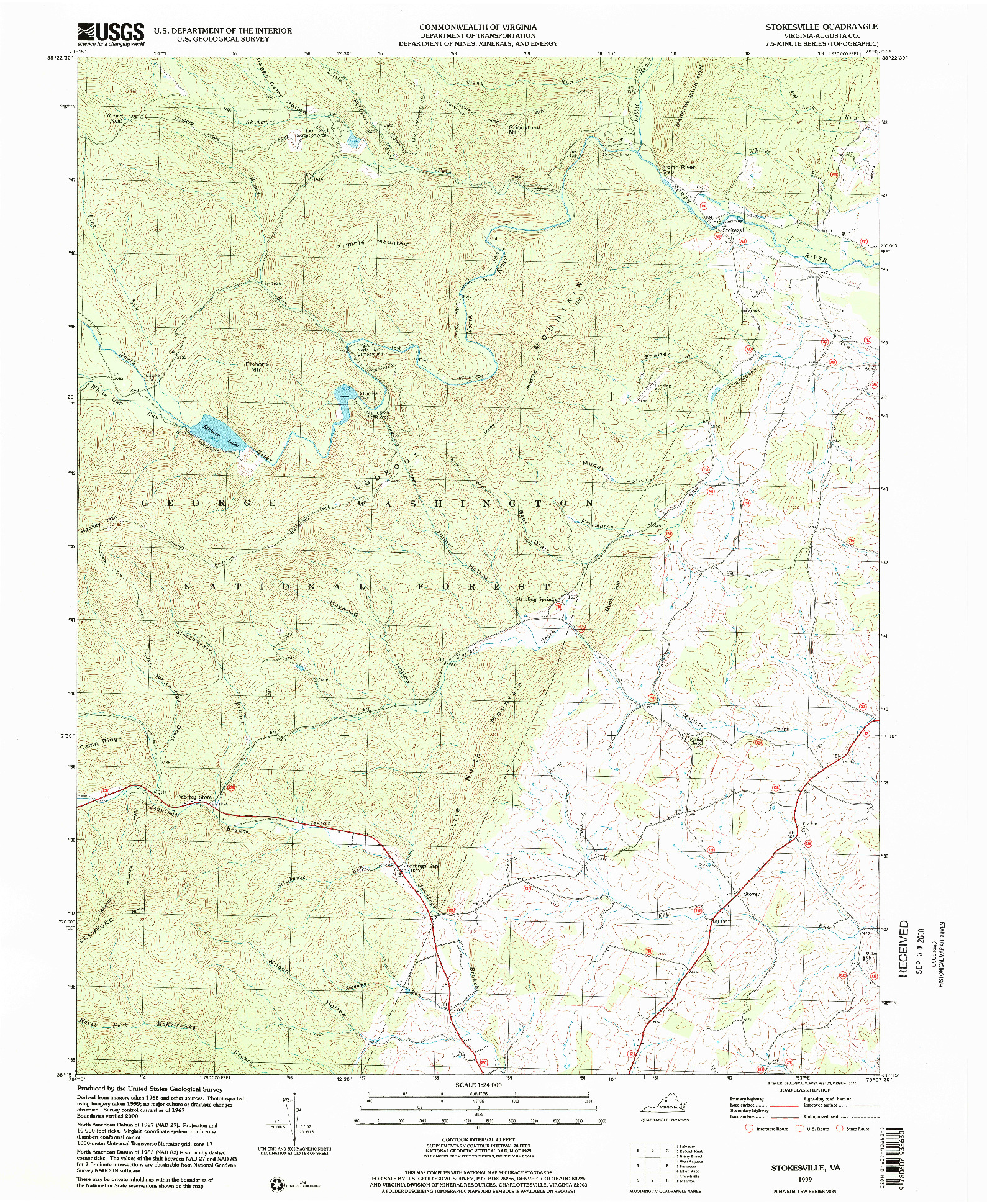 USGS 1:24000-SCALE QUADRANGLE FOR STOKESVILLE, VA 1999