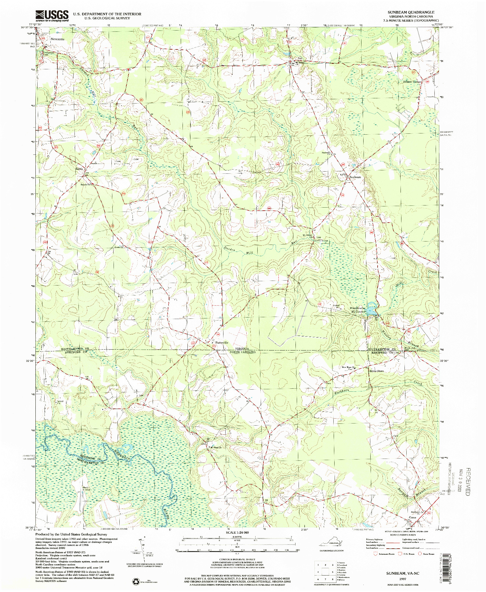 USGS 1:24000-SCALE QUADRANGLE FOR SUNBEAM, VA 1997