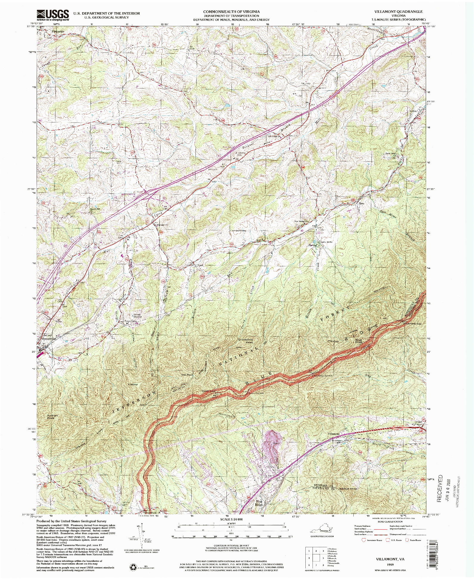 USGS 1:24000-SCALE QUADRANGLE FOR VILLAMONT, VA 1999
