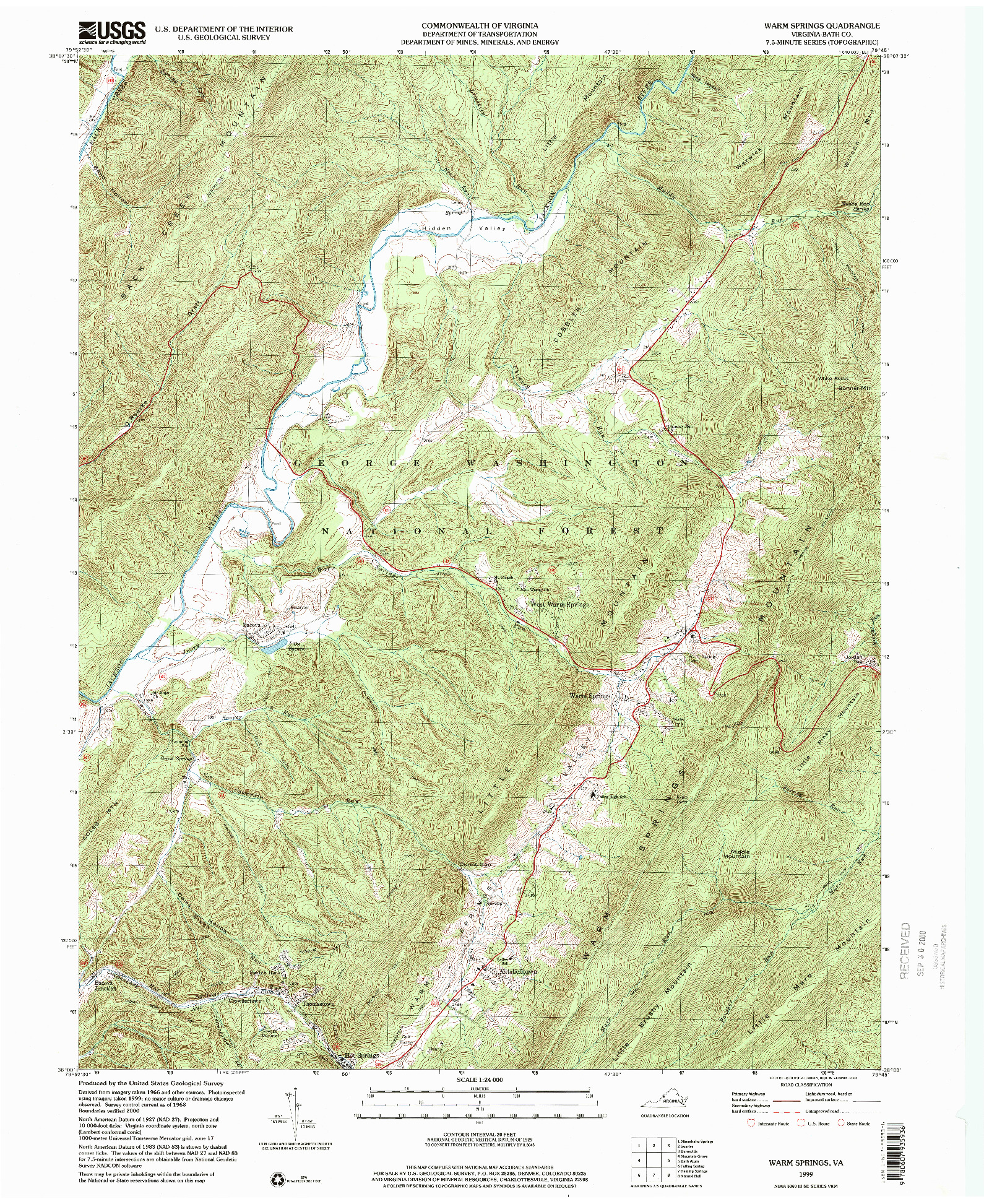 USGS 1:24000-SCALE QUADRANGLE FOR WARM SPRINGS, VA 1999