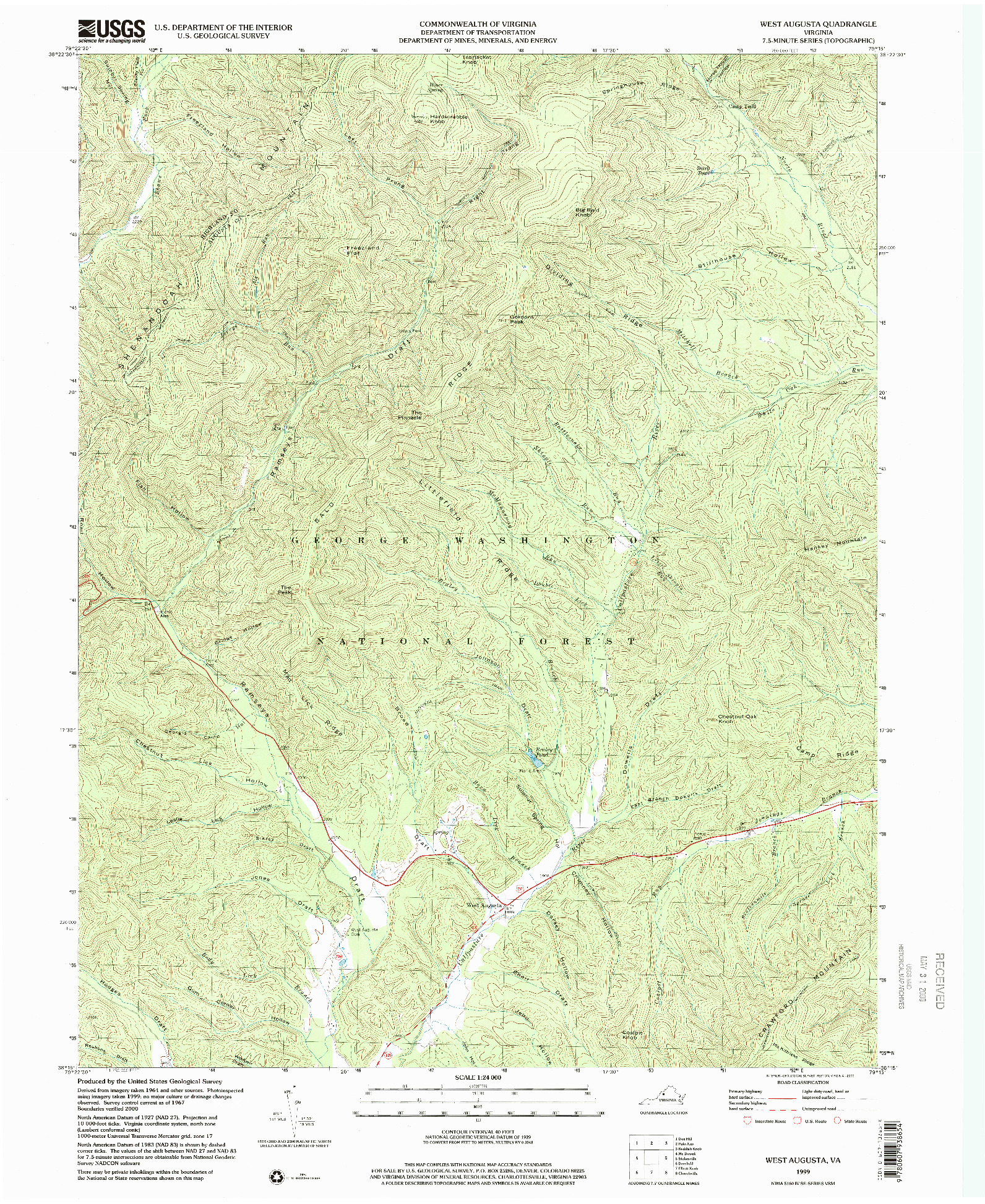 USGS 1:24000-SCALE QUADRANGLE FOR WEST AUGUSTA, VA 1999