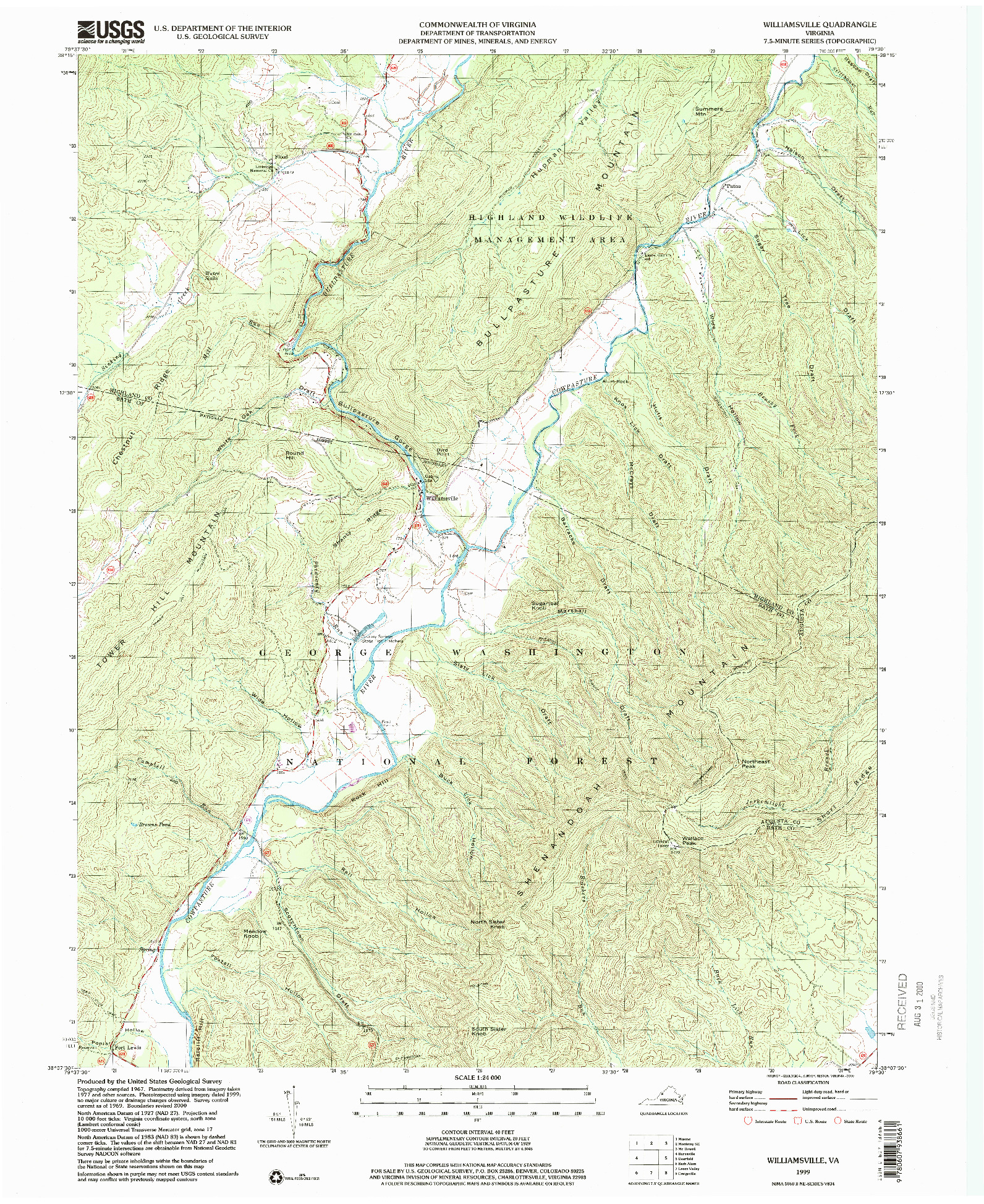 USGS 1:24000-SCALE QUADRANGLE FOR WILLIAMSVILLE, VA 1999