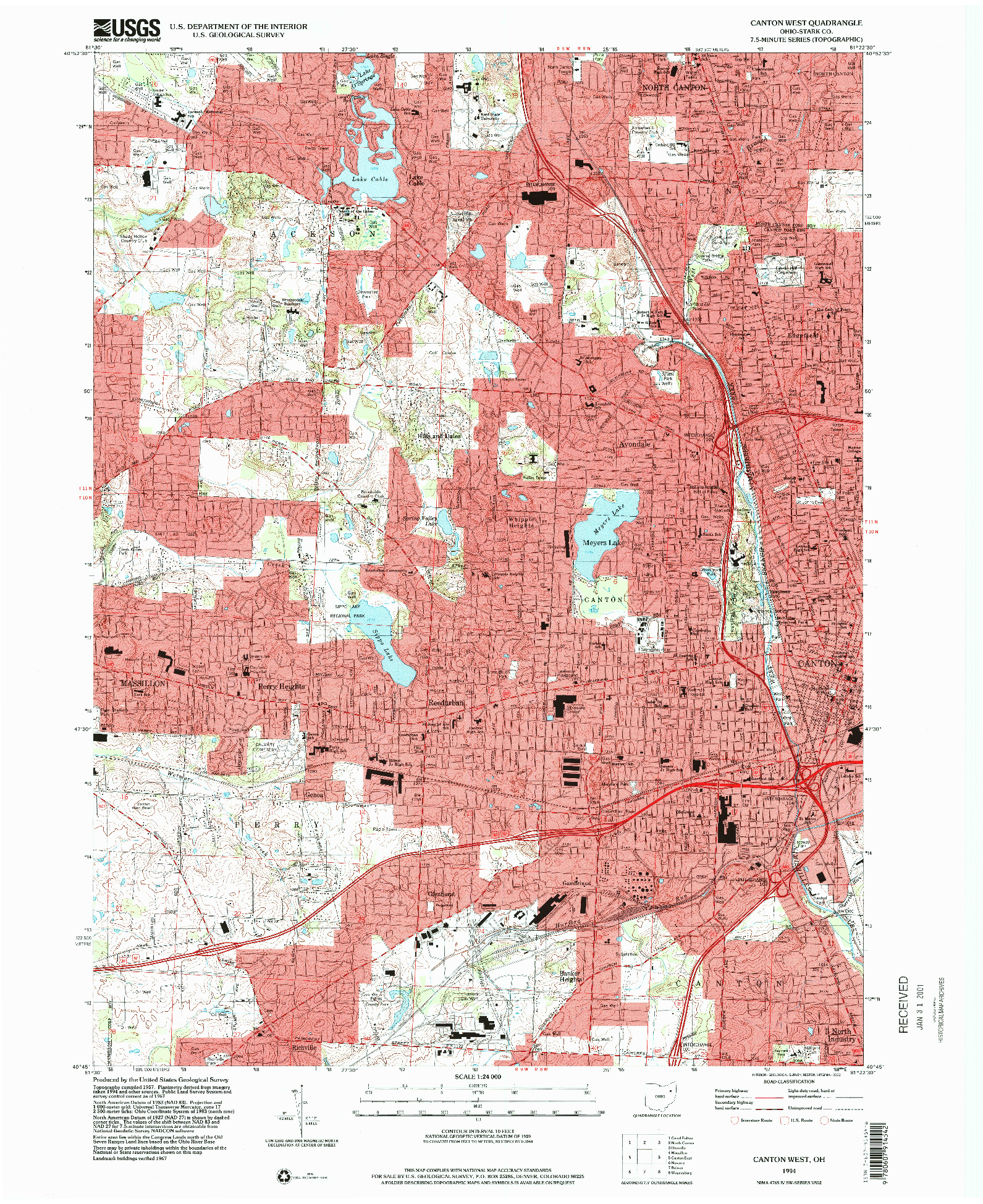 USGS 1:24000-SCALE QUADRANGLE FOR CANTON WEST, OH 1994