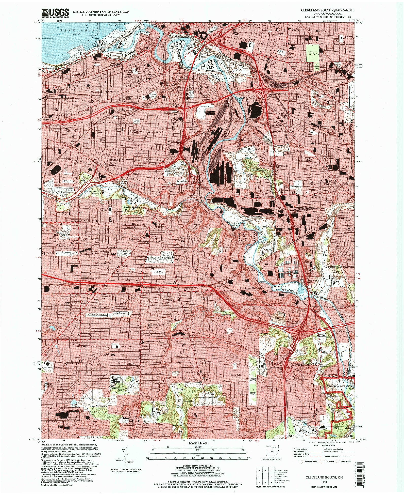USGS 1:24000-SCALE QUADRANGLE FOR CLEVELAND SOUTH, OH 1994