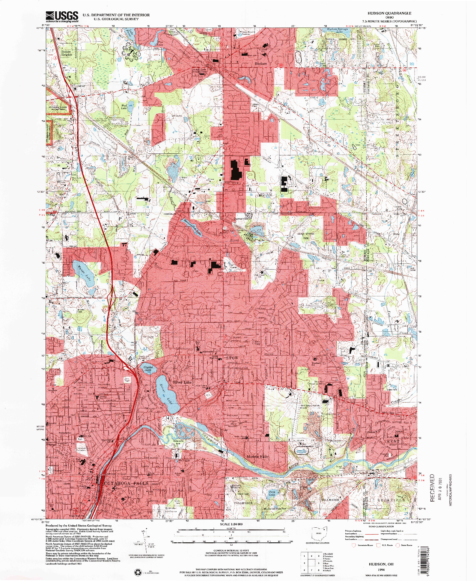 USGS 1:24000-SCALE QUADRANGLE FOR HUDSON, OH 1994