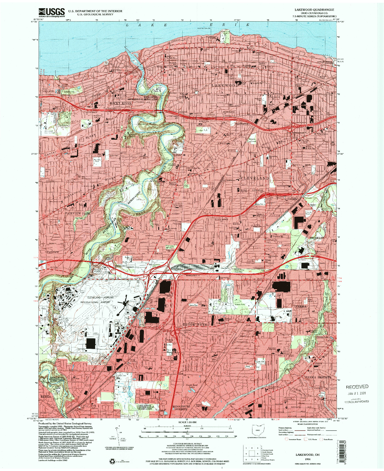 USGS 1:24000-SCALE QUADRANGLE FOR LAKEWOOD, OH 1994